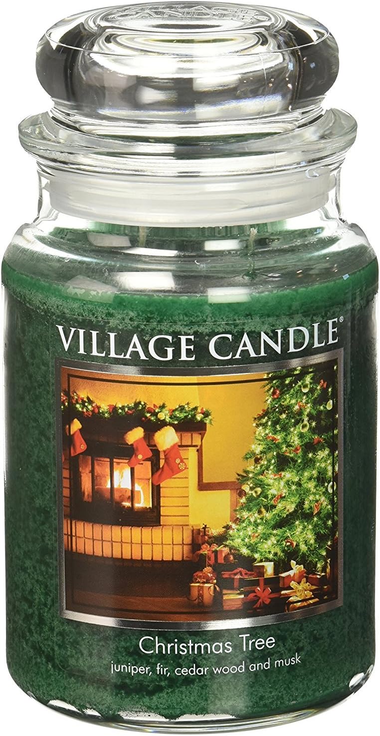 Village Candle Christmas Tree Large Glass Apothecary Jar Scented Candle, 26 oz, Green
