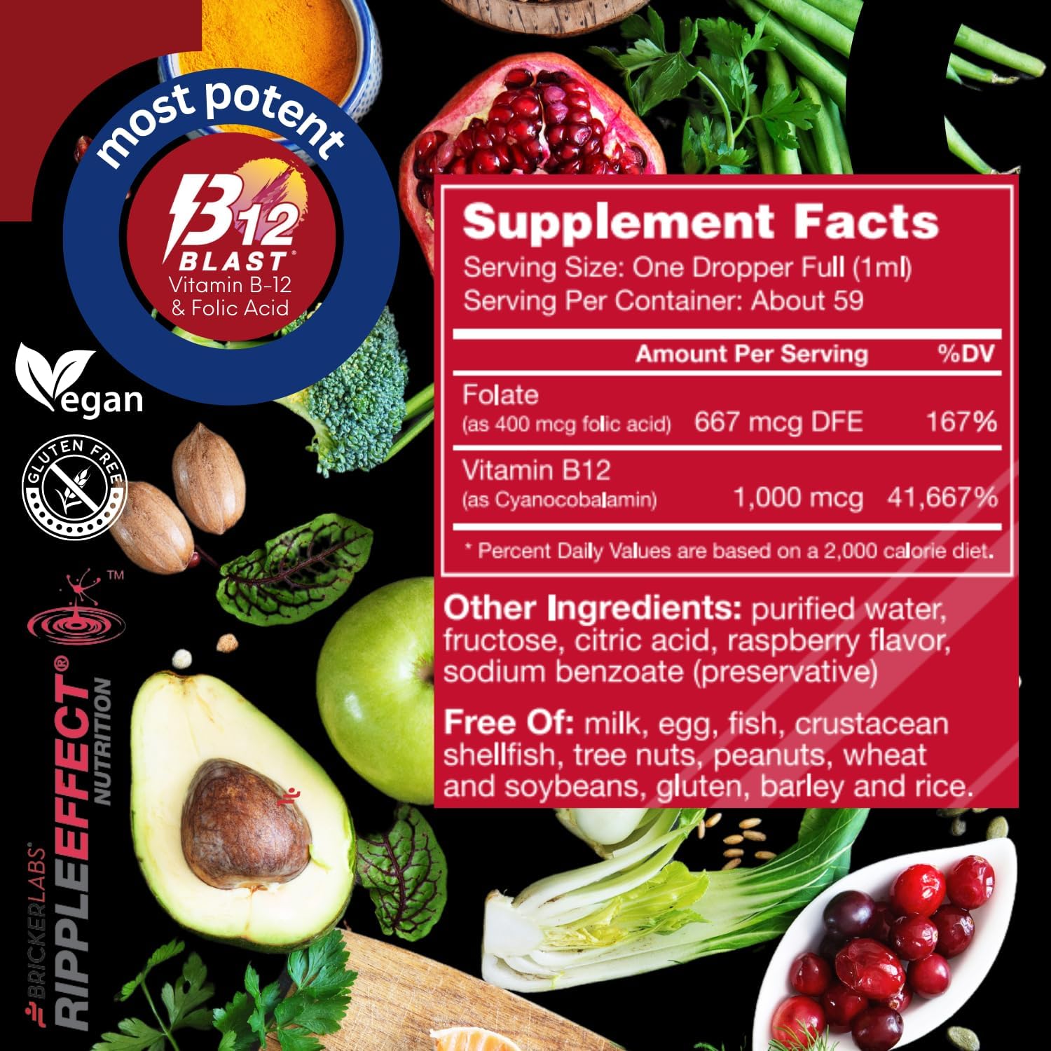 Bricker Labs B-12 Blast Liquid Vitamin B12 and Folic Acid Supplement, Support Energy Production