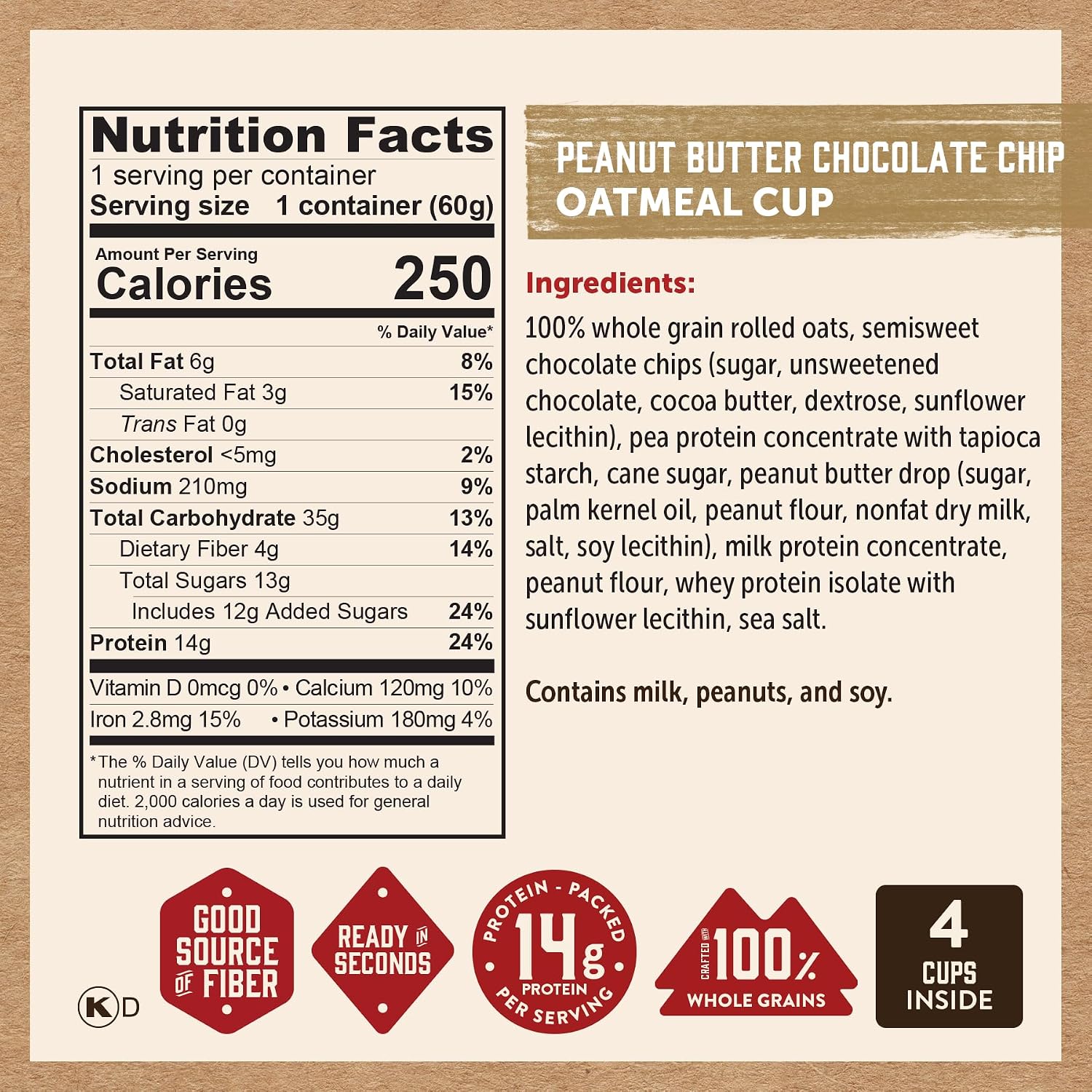 Kodiak Cakes Instant Protein Maple & Brown Sugar Oatmeal in a Cup, 2.12oz (Pack of 12)