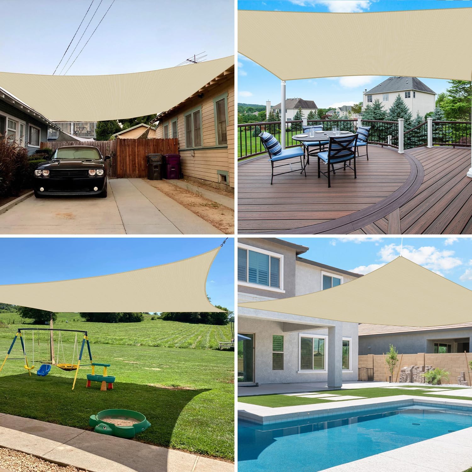 E&K Sunrise 16' x 20' Sun Shade Sail Rectangle Canopy Shade Cover UV Block for Patio Backyard Garden Outdoor (Beige)