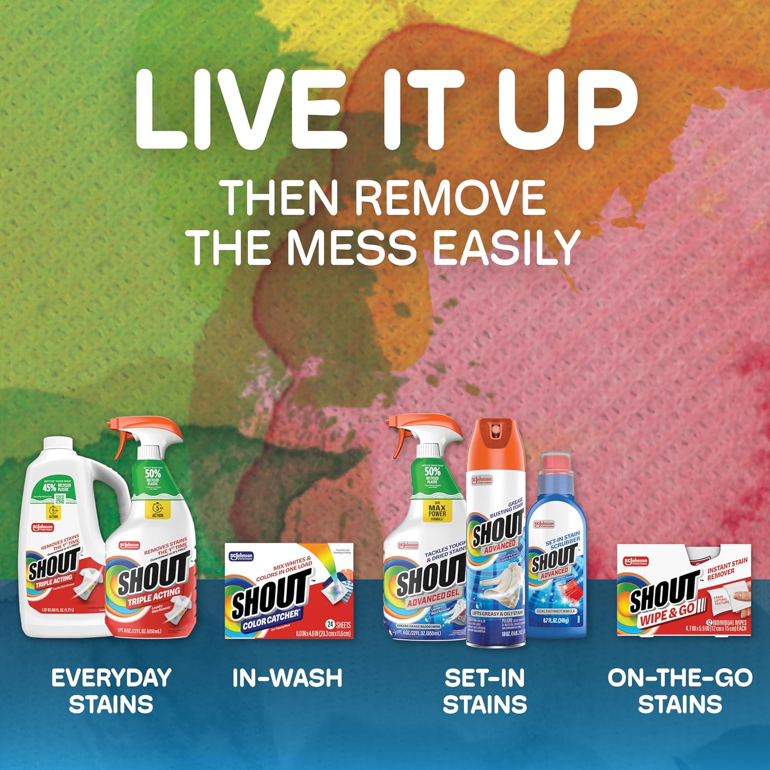 SHOUT Advanced Laundry Stain Remover Gel for Clothes Laundry, Breaks Down Stubborn, Dried-in, and Tough Stains, 22oz Spray, Pack of 3 (Packaging May Vary)