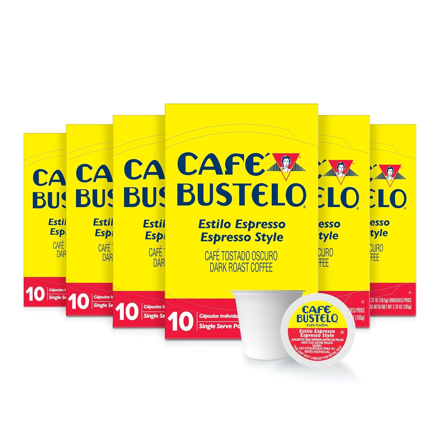 Café Bustelo Espresso Style Dark Roast, Single Serve Coffee Pods, 12 Count (Pack of 6)