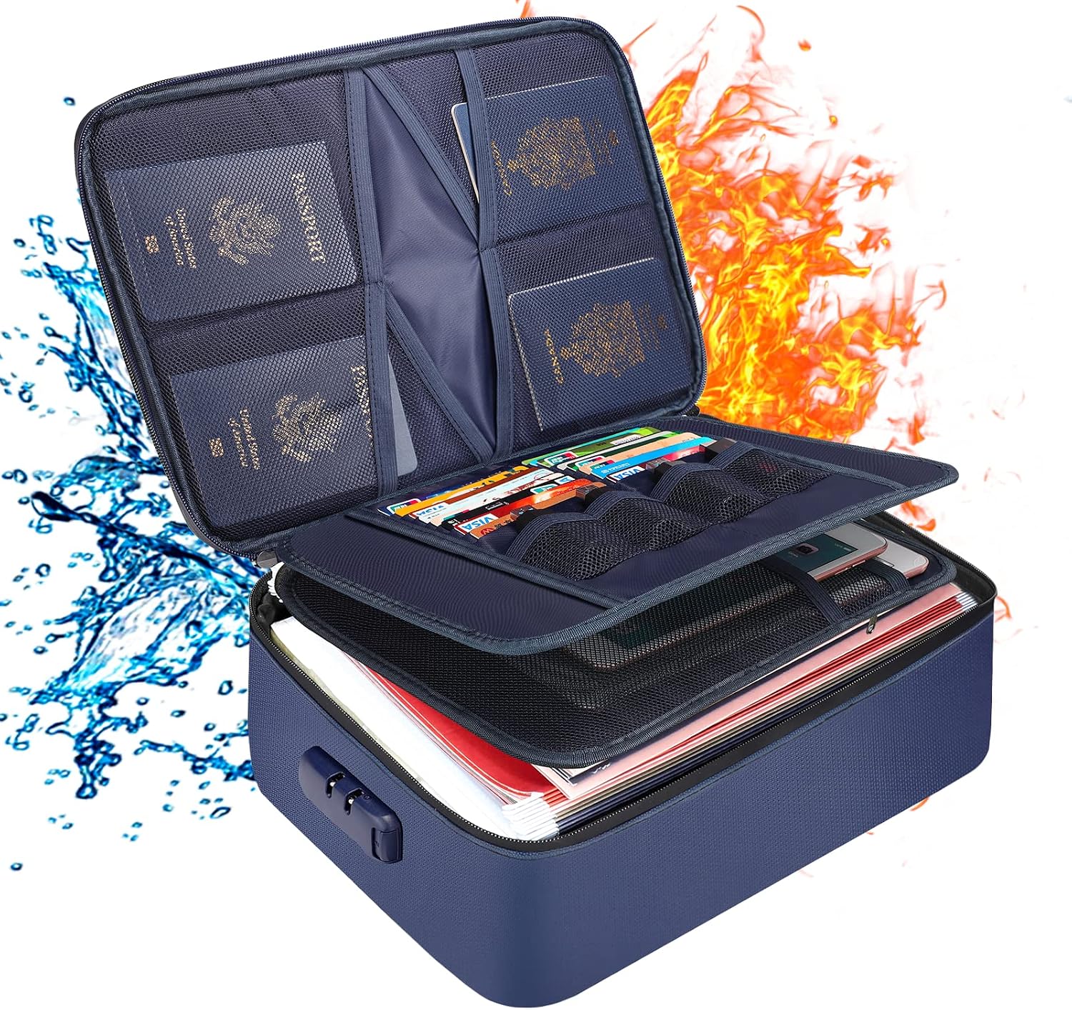 DocSafe Document Bag with Lock, Fireproof 3-Layer File Storage Box, Black