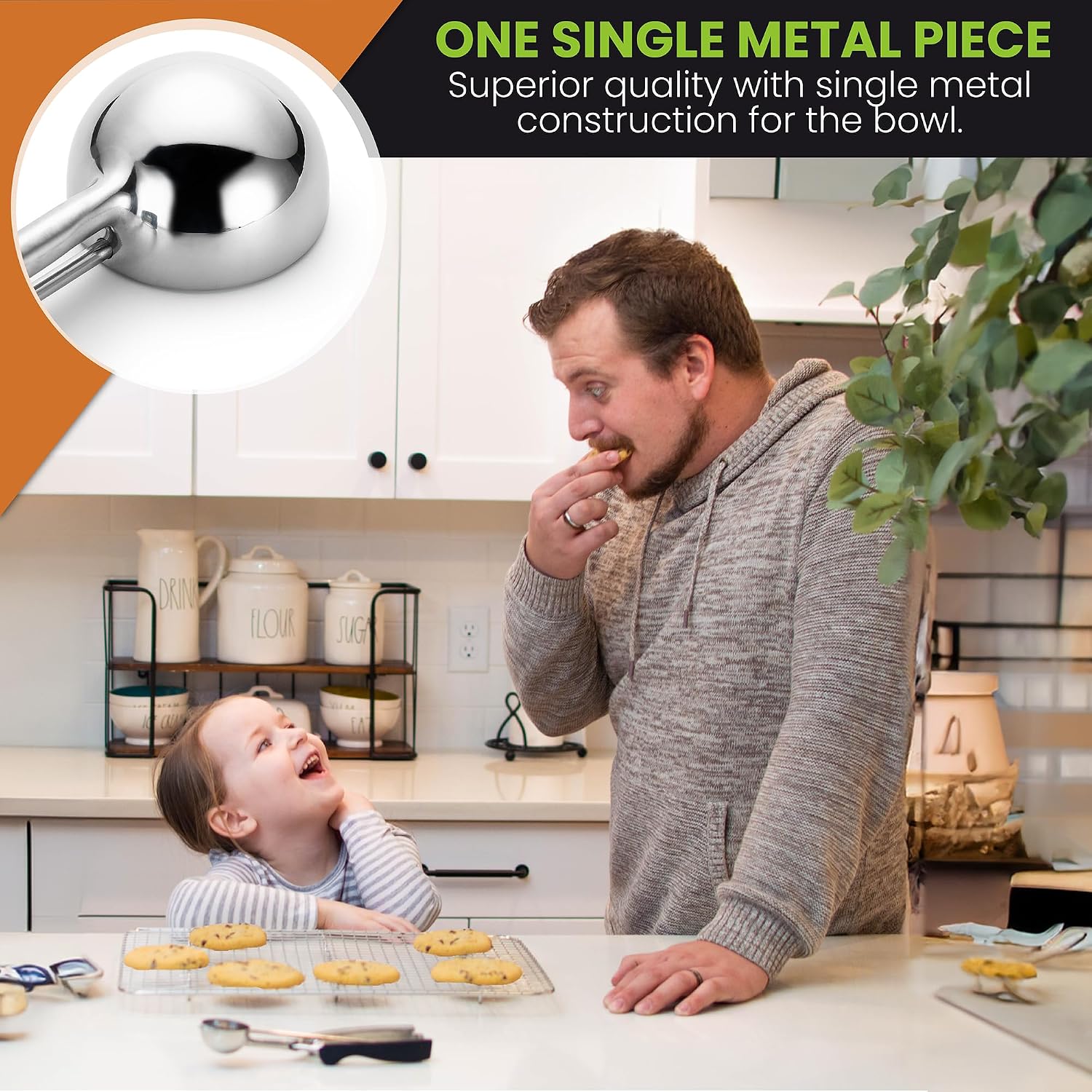 Spring Chef Medium Stainless Steel Cookie Scoop, #40, 1.7 Tablespoon, Black