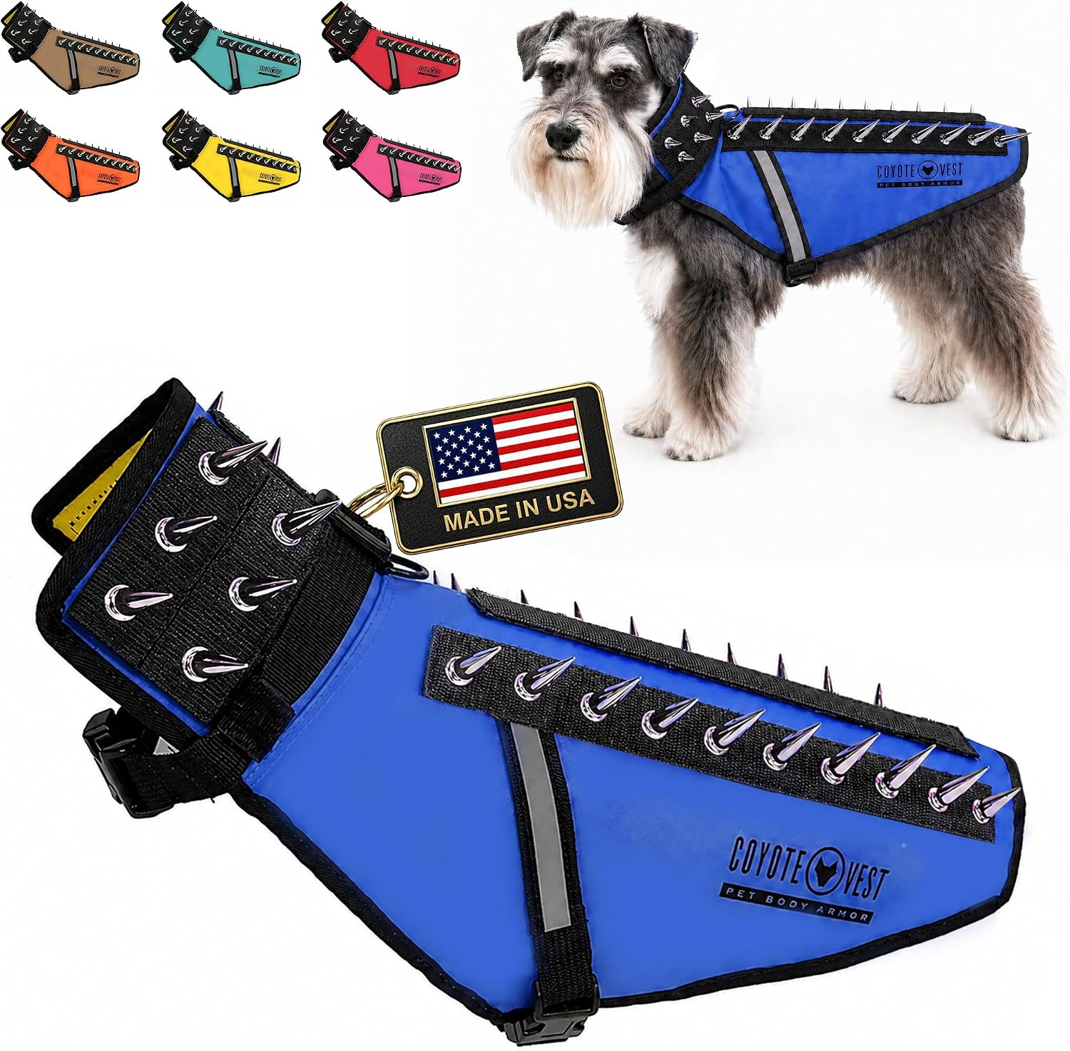 CoyoteVest Stab-Resistant Dog Harness, Made in USA, X-Small, Neon Pink | Stab-resistant Vest Helps Protect Small Dogs From Coyotes, Aggressive Dogs and Birds of Prey, with Removable Spikes