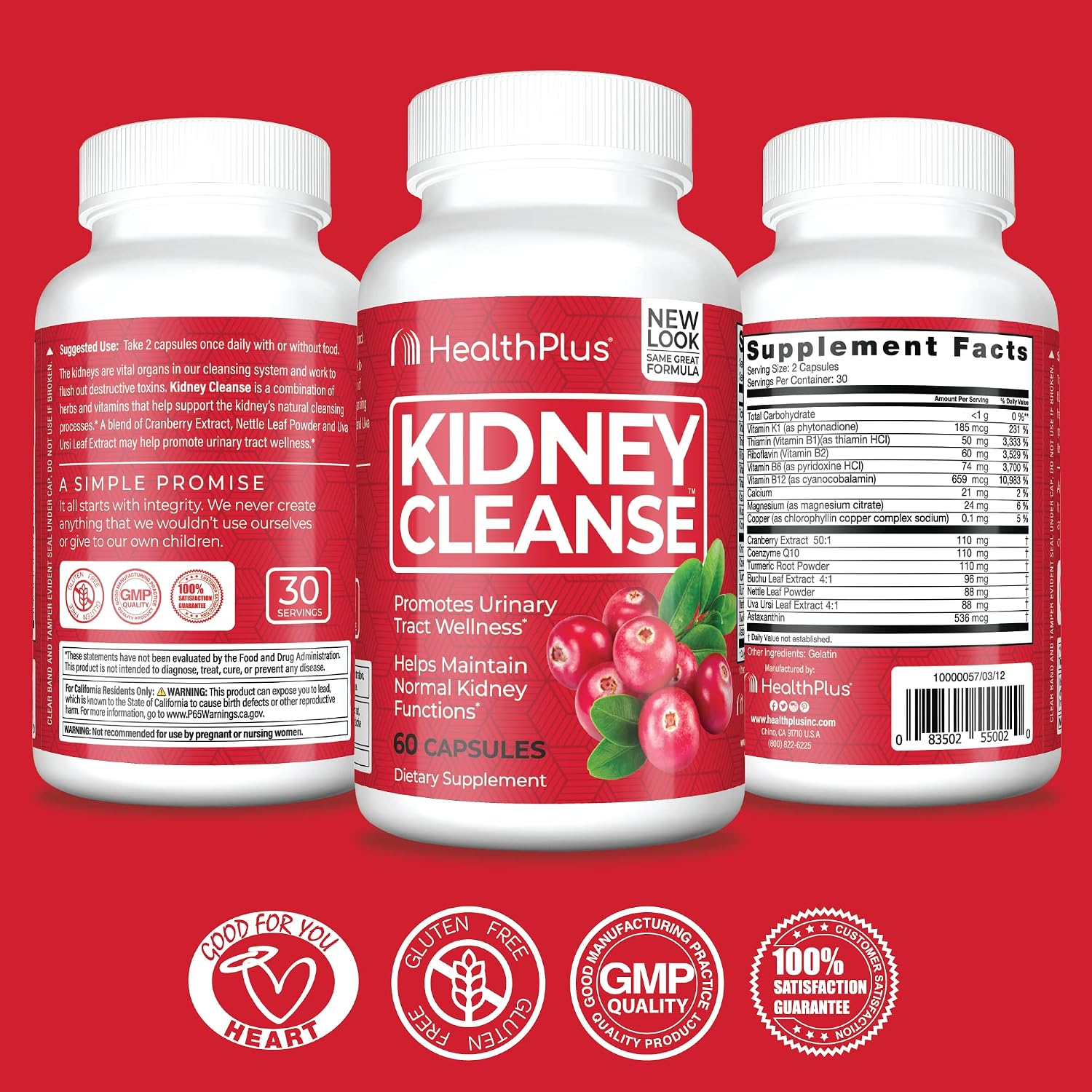 Health Plus Advanced Kidney Cleanse with Cranberry Extract, Turmeric Root and CoQ10, Helps Support Healthy Kidney Function & Urinary Tract Wellness