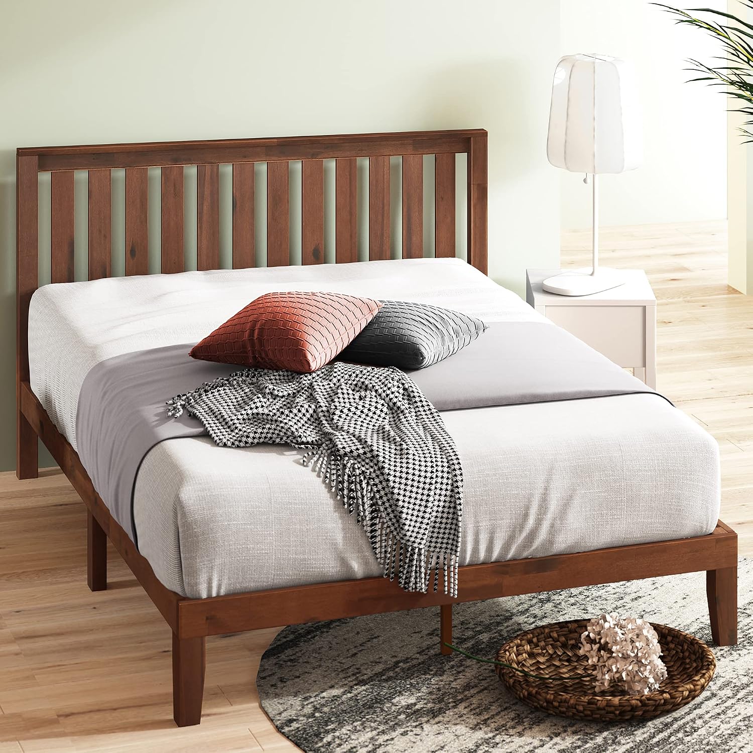 Zinus Alexia Solid Wood Platform Bed Frame with Headboard, Queen | Solid Wood Bed Frame, Sturdy Wood Slat Support, No Box Spring Needed, Durable Construction, Rustic Pine, Easy Assembly