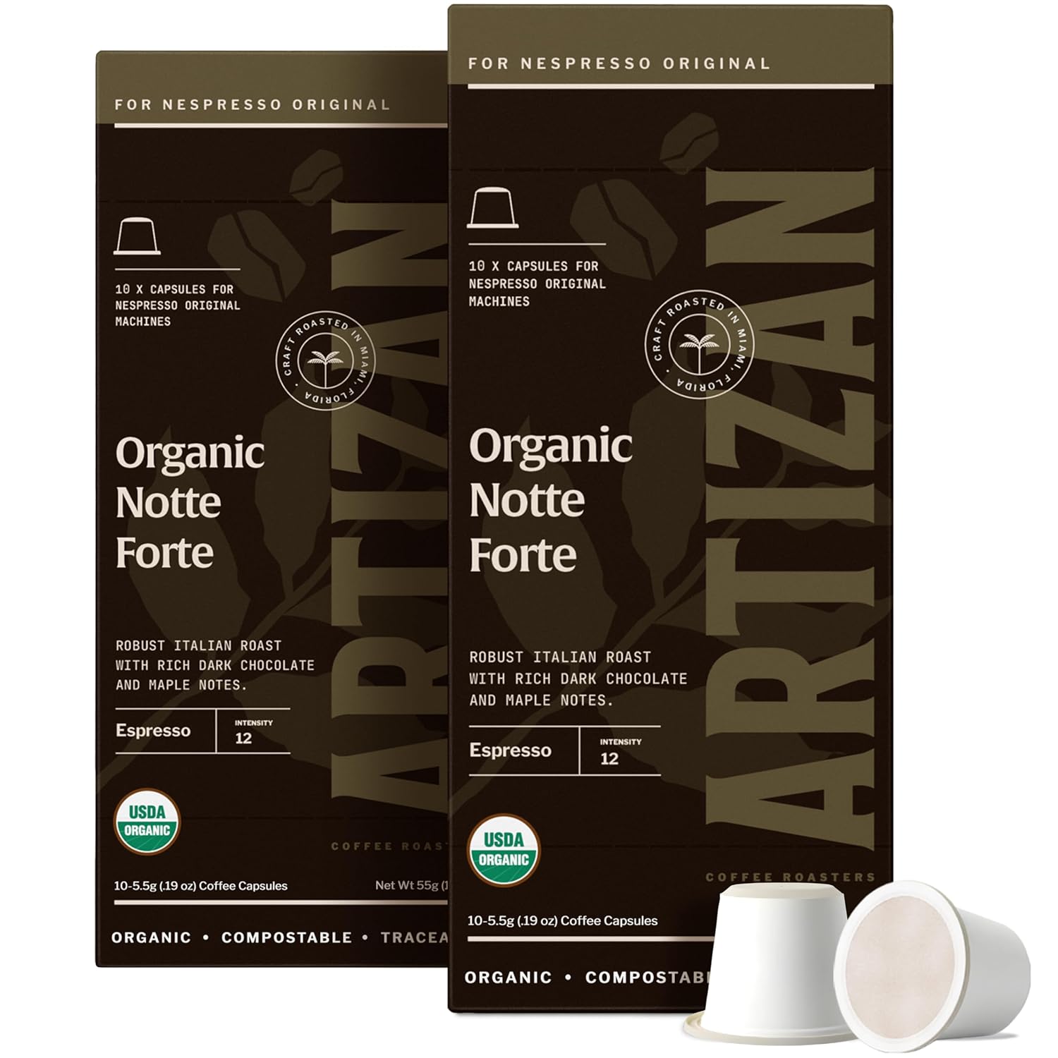 Artizan Coffee USDA Organic Espresso Coffee Capsules For Nespresso Original | Signature Blend Variety | 40 Compatible Compostable Pods