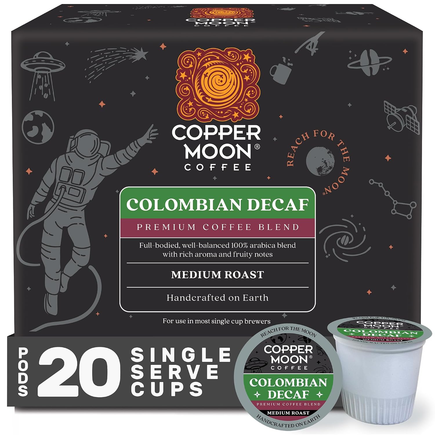 Copper Moon K-Cup Coffee Pods, Medium Roast, Costa Rican Blend, 80 Count | Single Serve, Vegan, Allergen Free, Non-GMO, Kosher, Small Batch Roasted, Vegetarian, Compatible with Keurig K Cup Brewers