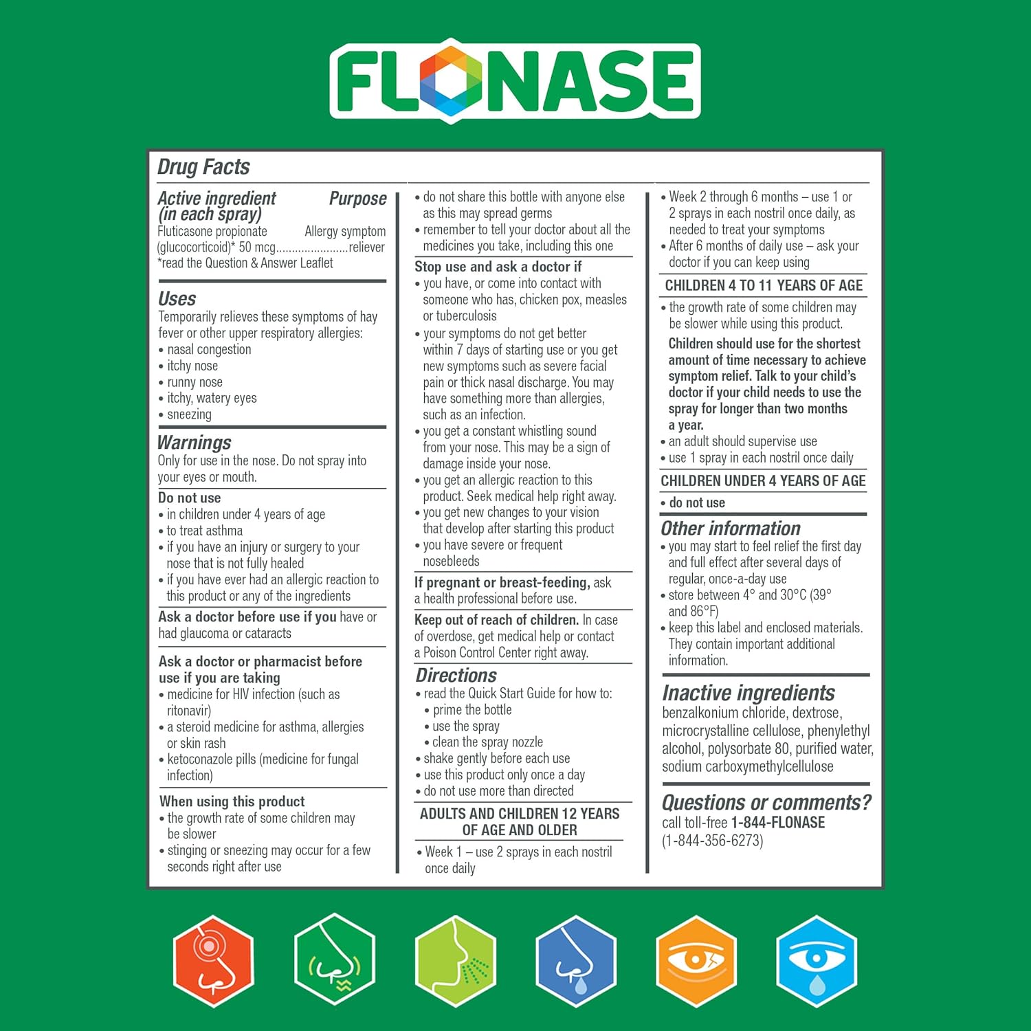 Flonase Nasal Spray for Allergy Relief, Tissues Included, 144 Sprays | Fluticasone Propionate Nasal Spray, Multi-Symptom Relief