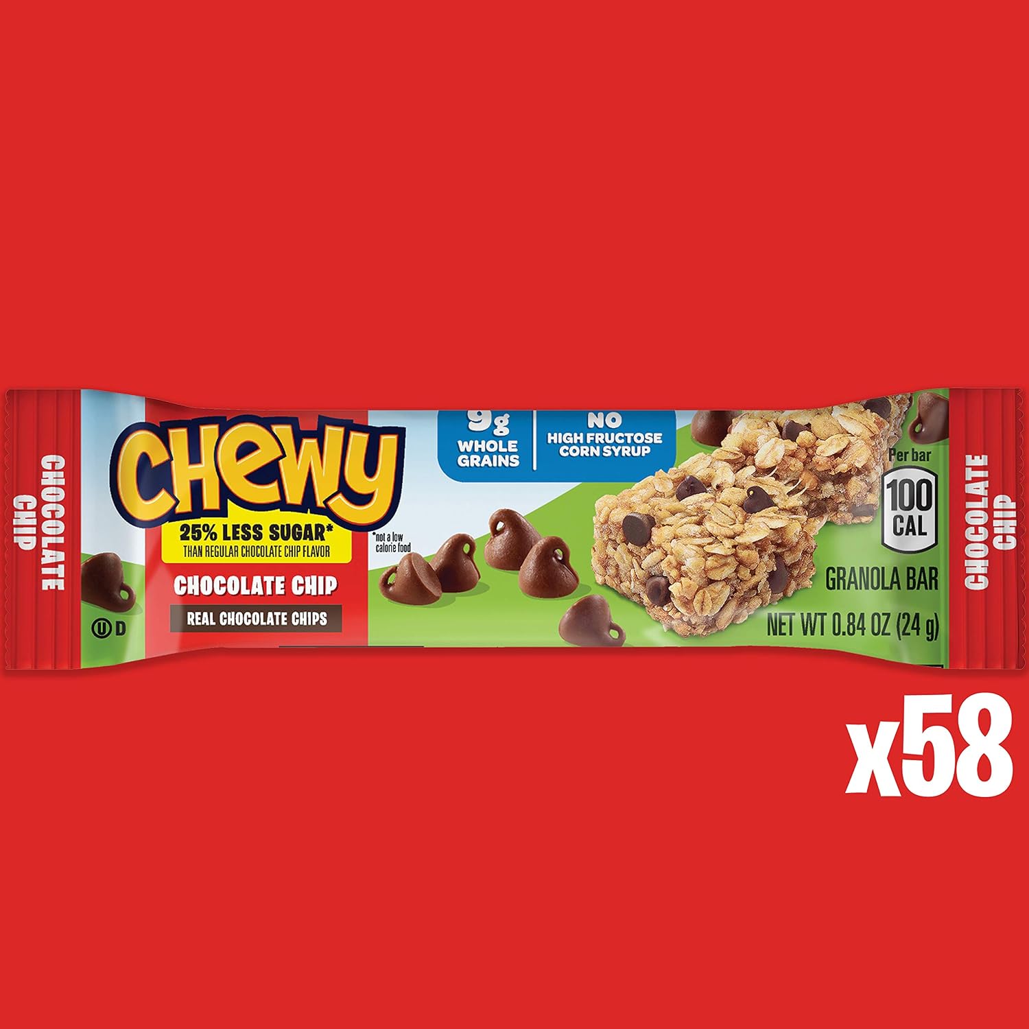Quaker Chewy Granola Bars, Chocolate Chip, 58 Count - Packaging May Vary