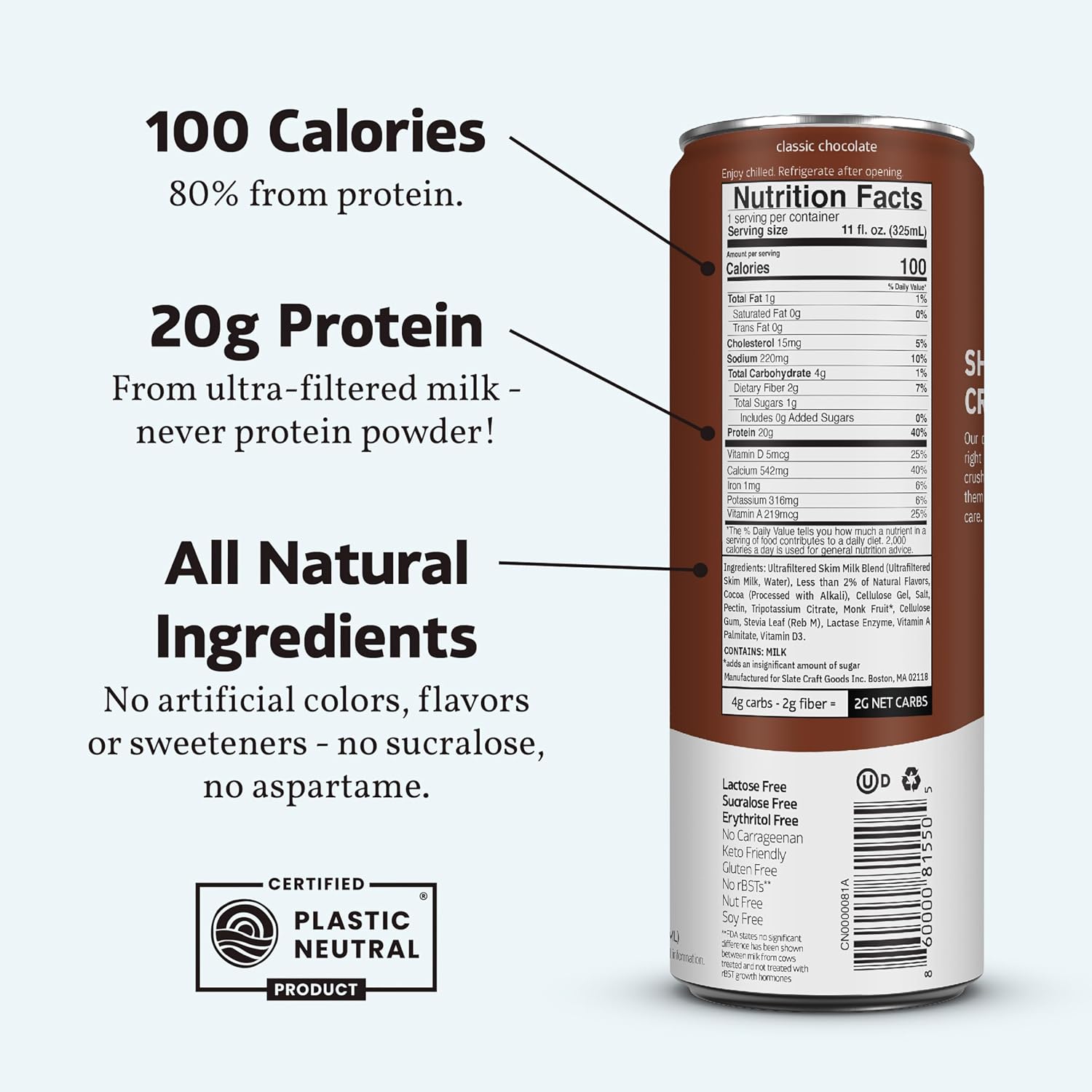 Slate Milk - High Protein Milk Shake - Classic Chocolate, 11 Fl Oz