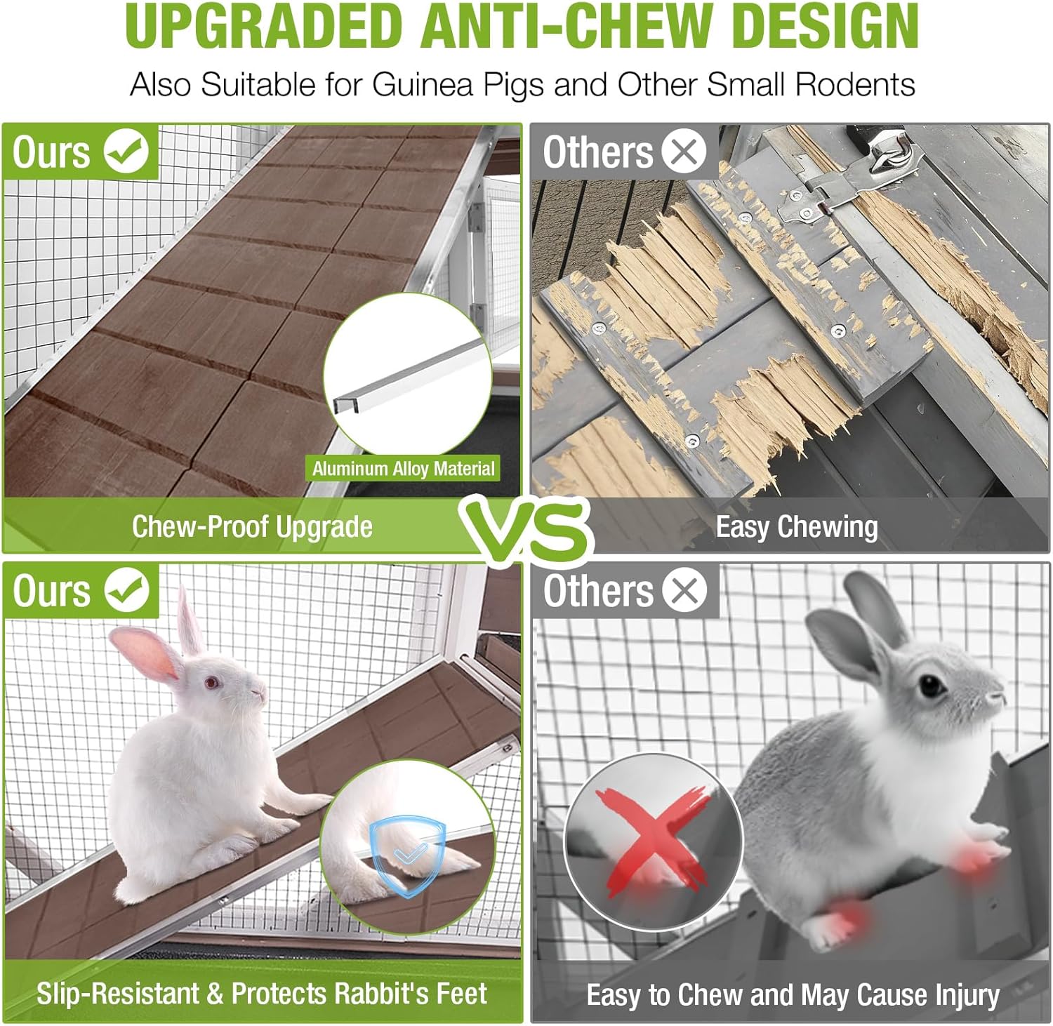 Indoor Rabbit Bunny Hutch Outdoor, Guinea Pig Cages with Removable Bottom Wire Netting - Easy Clean