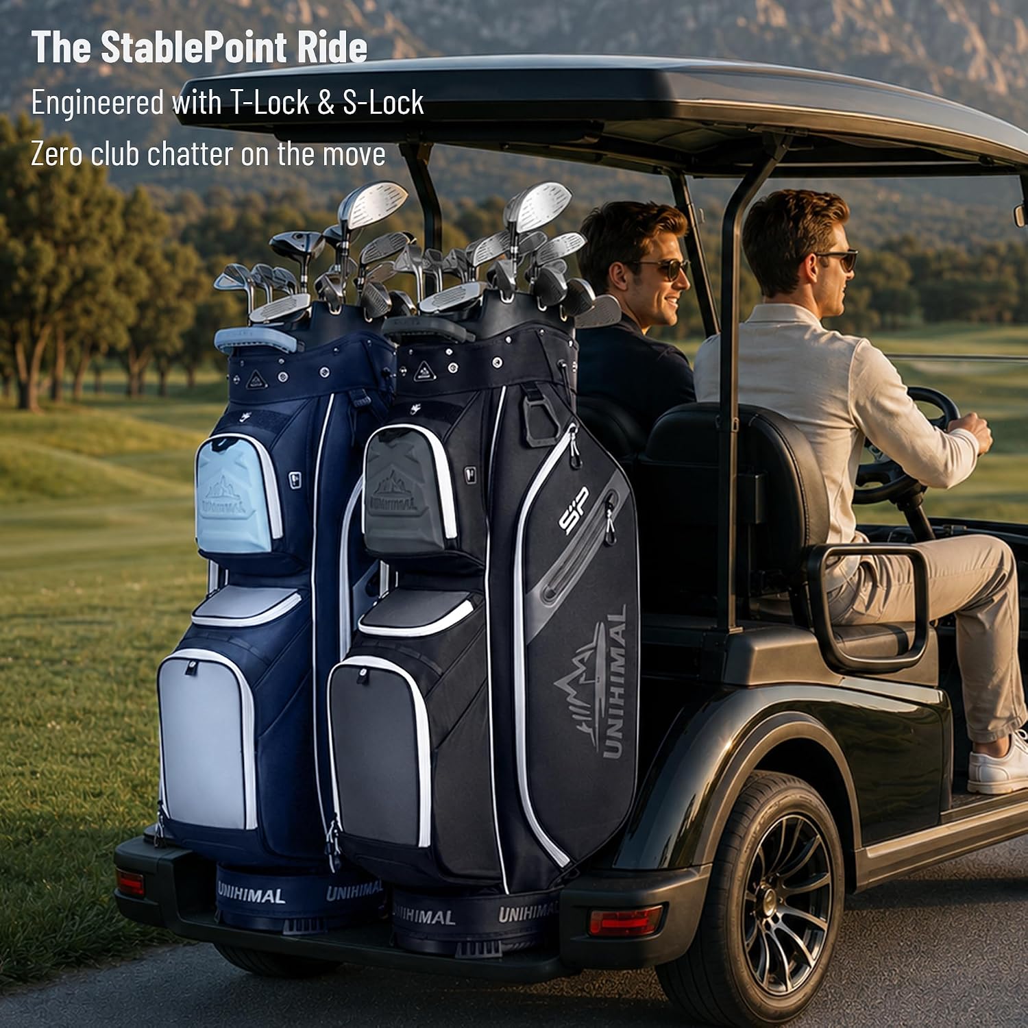 StablePoint Golf Cart Bag with 14-Way Full-Length Divider Top | S&T-Lock Golf Bag for Men with Magnetic Pocket, Cooler Pocket & Rain Cover