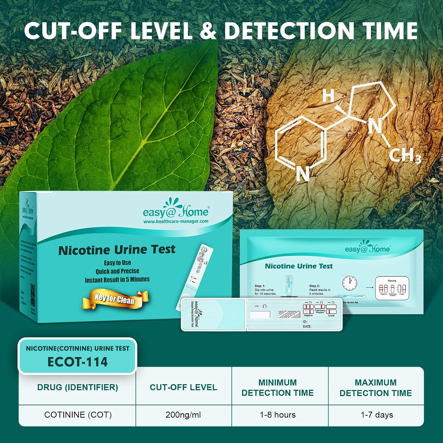 Easy@Home 25 Pack Nicotine Urine Test Strips, Cotinine Urine Screen Test