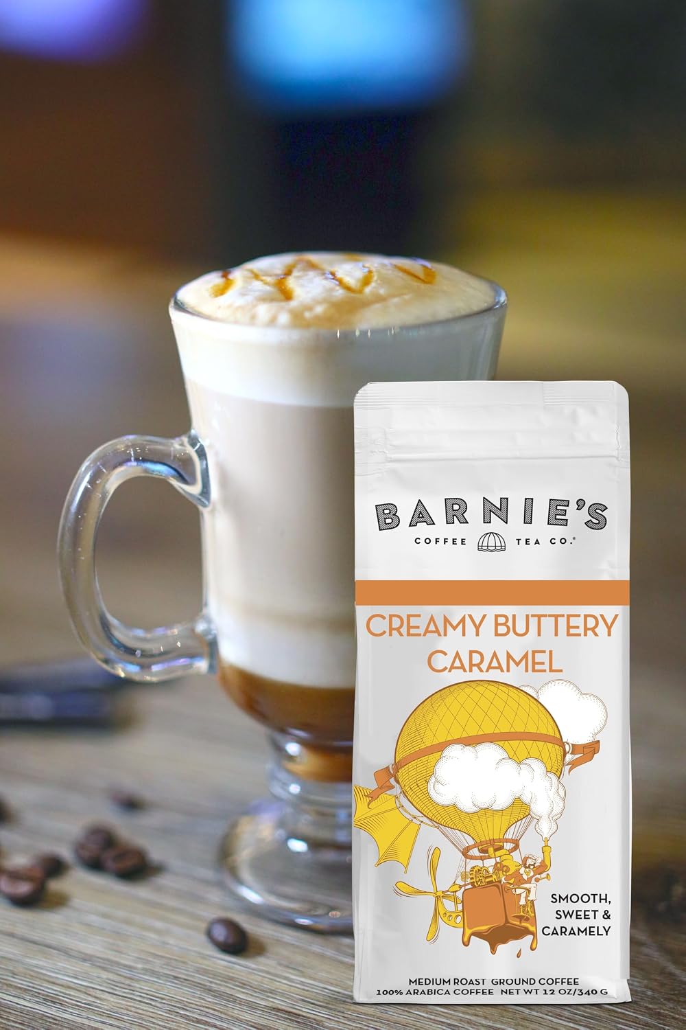 Barnie's Coffee English Salted Toffee Ground Coffee with Caramel, Molasses and Salted Creamy Butter Flavors, Medium Roasted Arabica Coffee Beans