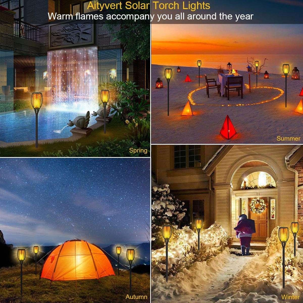 Aityvert Flickering Flame Solar Torch Lights Outdoor, 43" Tall, 2 Pack | Realistic 96-LED Flame Effect,Higher & Larger,IP65 Waterproof, Landscape Decoration Auto On/Off for Patio, Garden,Pathway