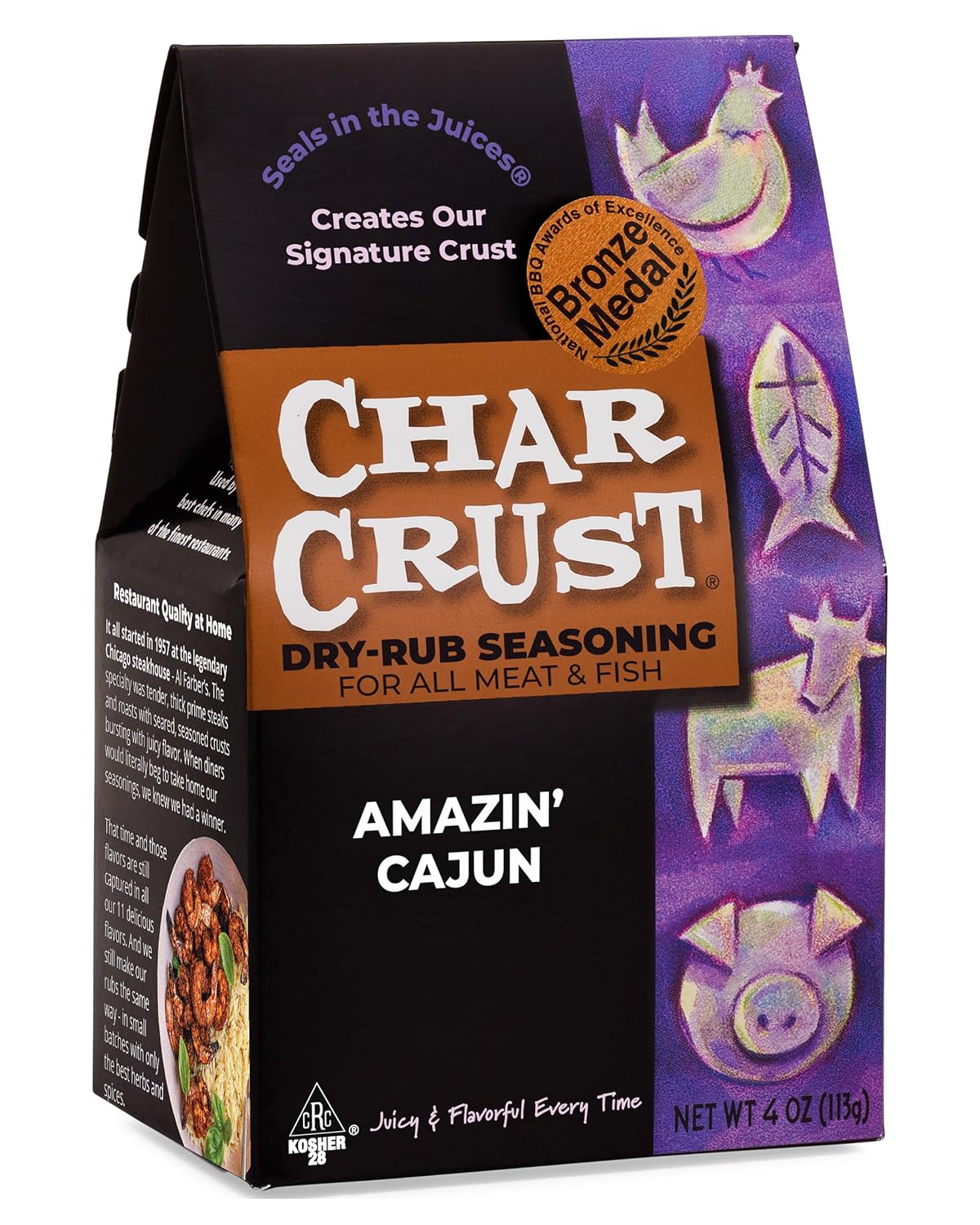 Char Crust Dry-Rub Seasonings Original Hickory Grilled | All-in-one seasonings | Perfect for Steaks, Burgers, Ribs, Tuna | Signature Crust that Seals in the Juices, 4 Ounce (Pack of 6)