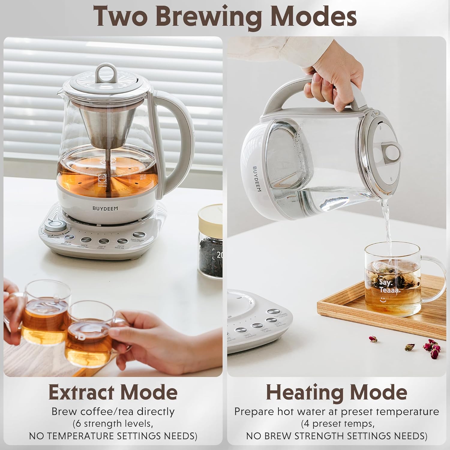 BUYDEEM K2423 Tea Maker, 5 Temperature Settings, Removable Infuser, 1.2L