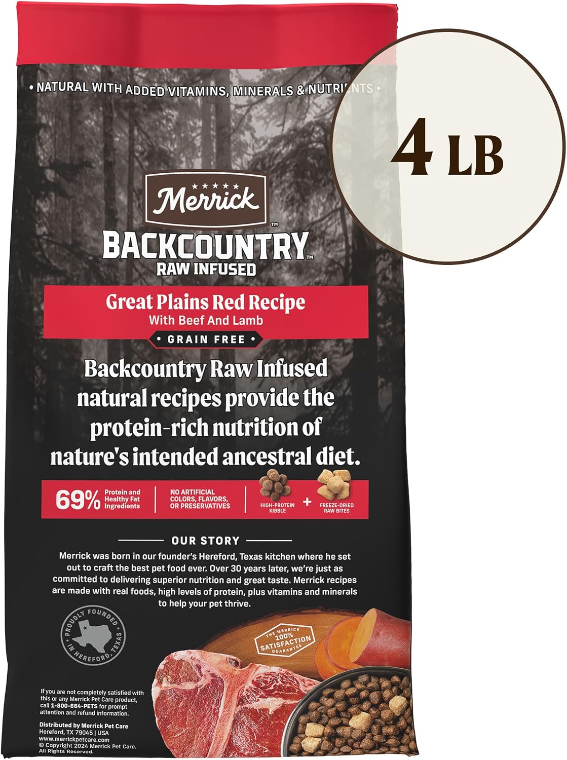 Merrick Backcountry Dry Dog Food Great Plains Red Recipe 4 lb Bag