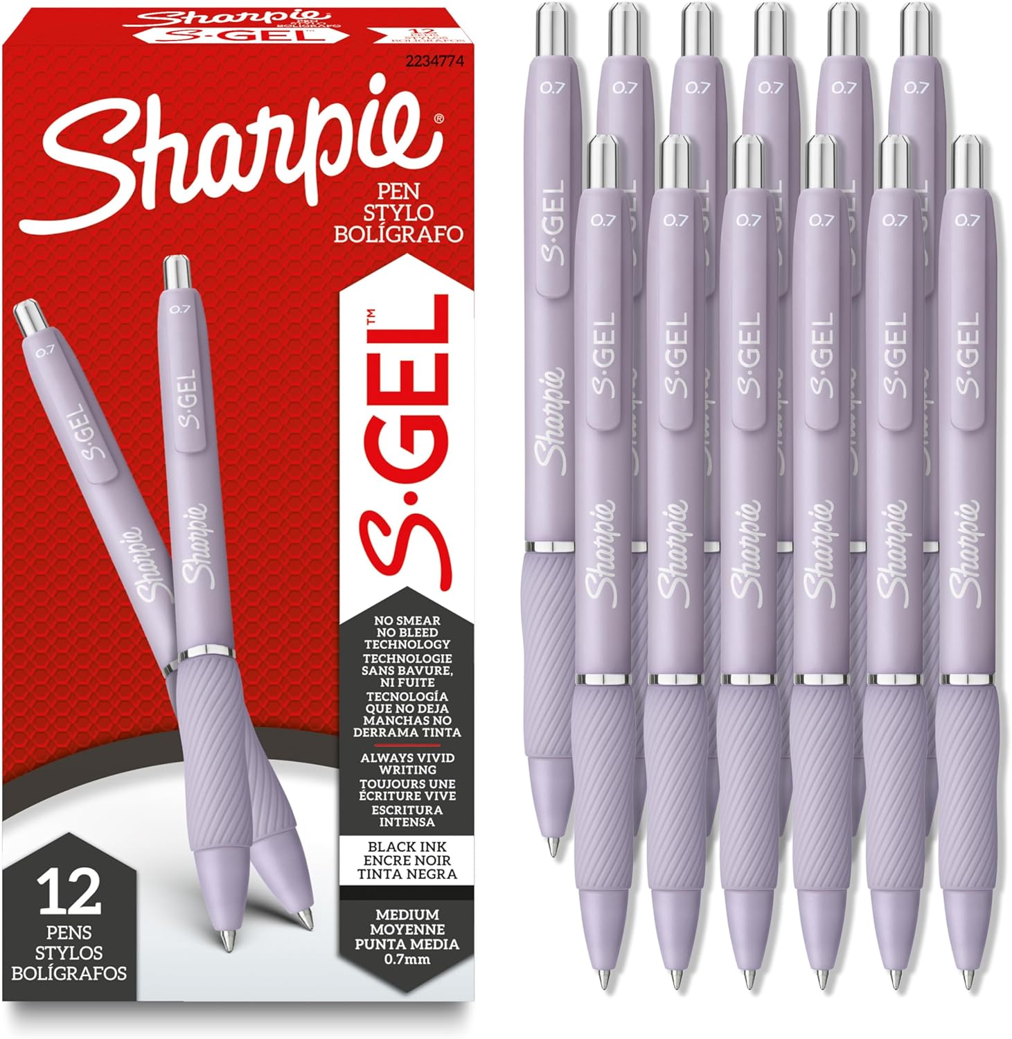 Sharpie S-Gel Gel Pens, Pearl White Body, Black Ink, Medium Point (0.7mm), 12 Count - For Journaling, Writing, Note-Taking, School, Office Supplies