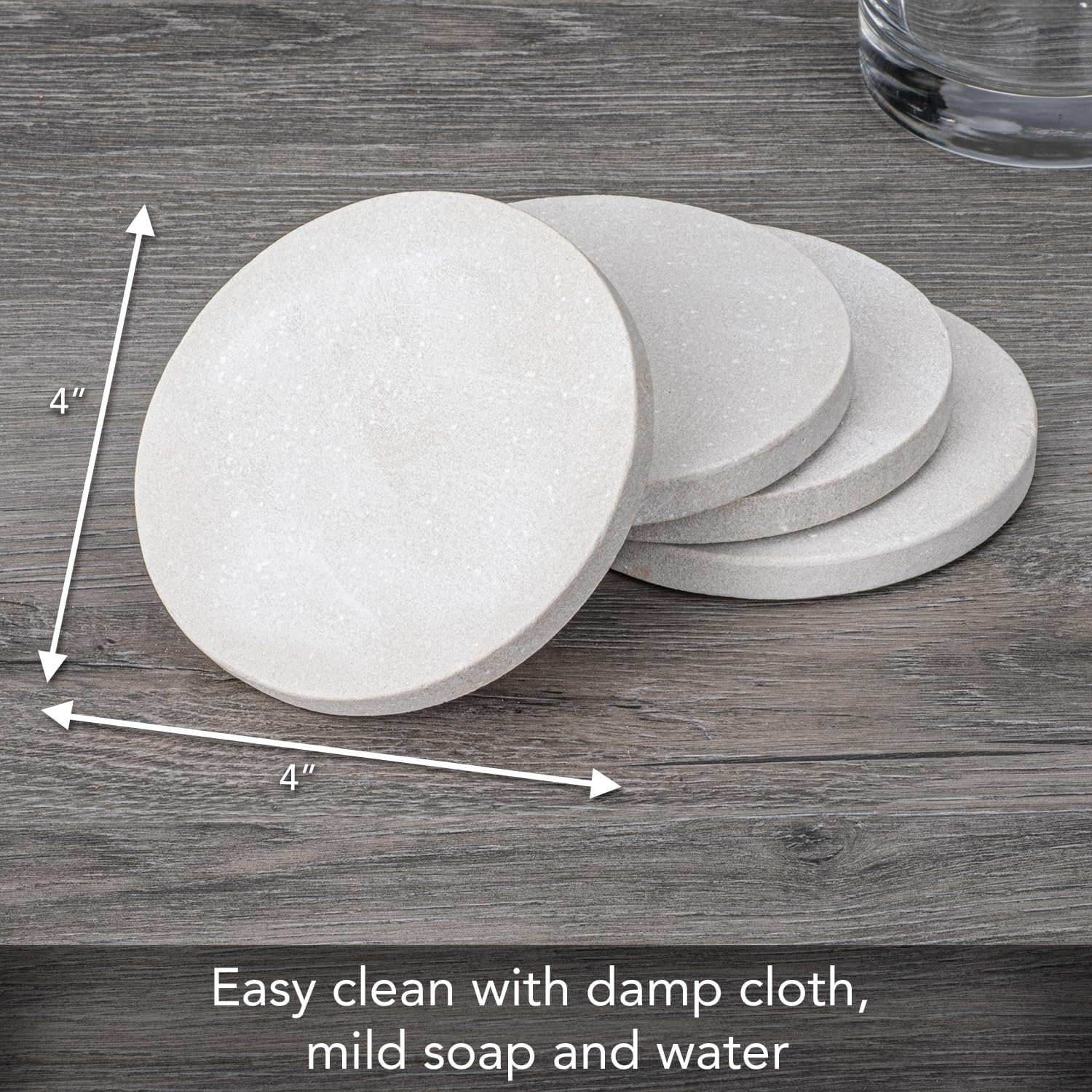 Thirstystone Round Natural Sandstone Coaster 4 Pack | 4" Diameter, Protective Cork Backing, Absorbent