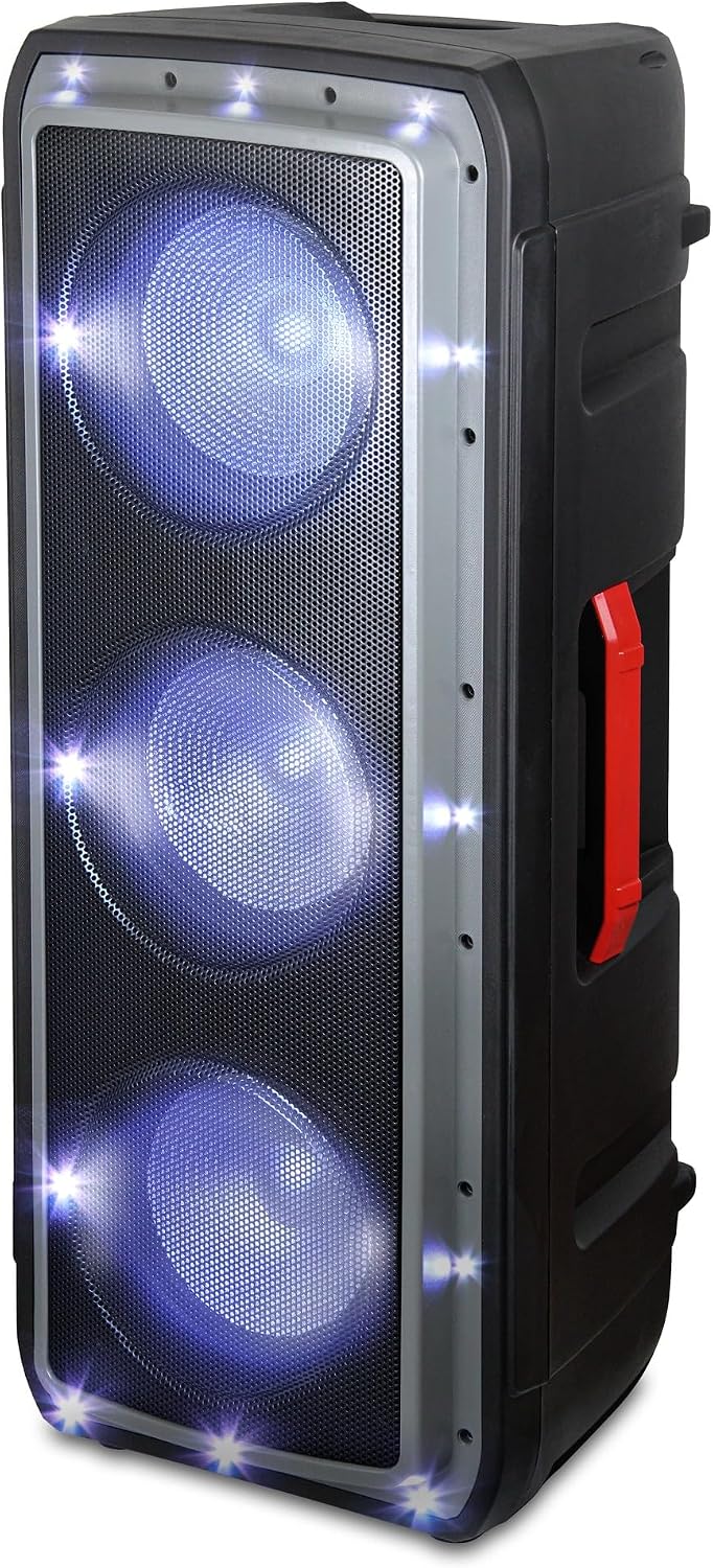 Dolphin Bluetooth Party Speaker with Wireless Mic, Triple 10" Woofers | 120W Output, LED & Strobe Lights, USB/TF/FM/AUX, Guitar & Mic Inputs