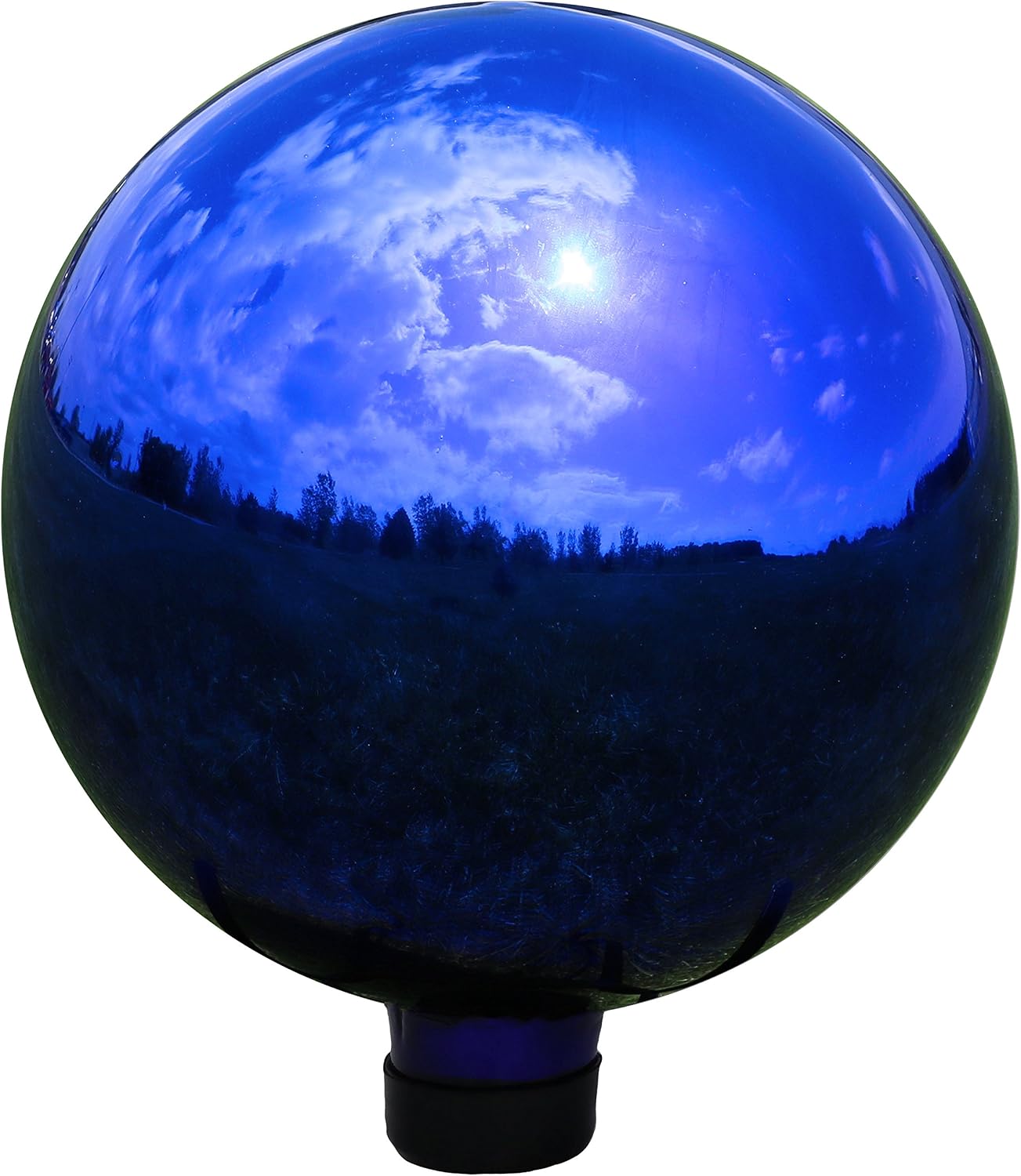 Sunnydaze 10-Inch Handblown Mirrored Glass Gazing Ball, Red | Reflective Outdoor Garden Globe Sphere, for Yard, Patio, Flower Bed, Walkway, and Landscape Decor, Stainless Steel Finish