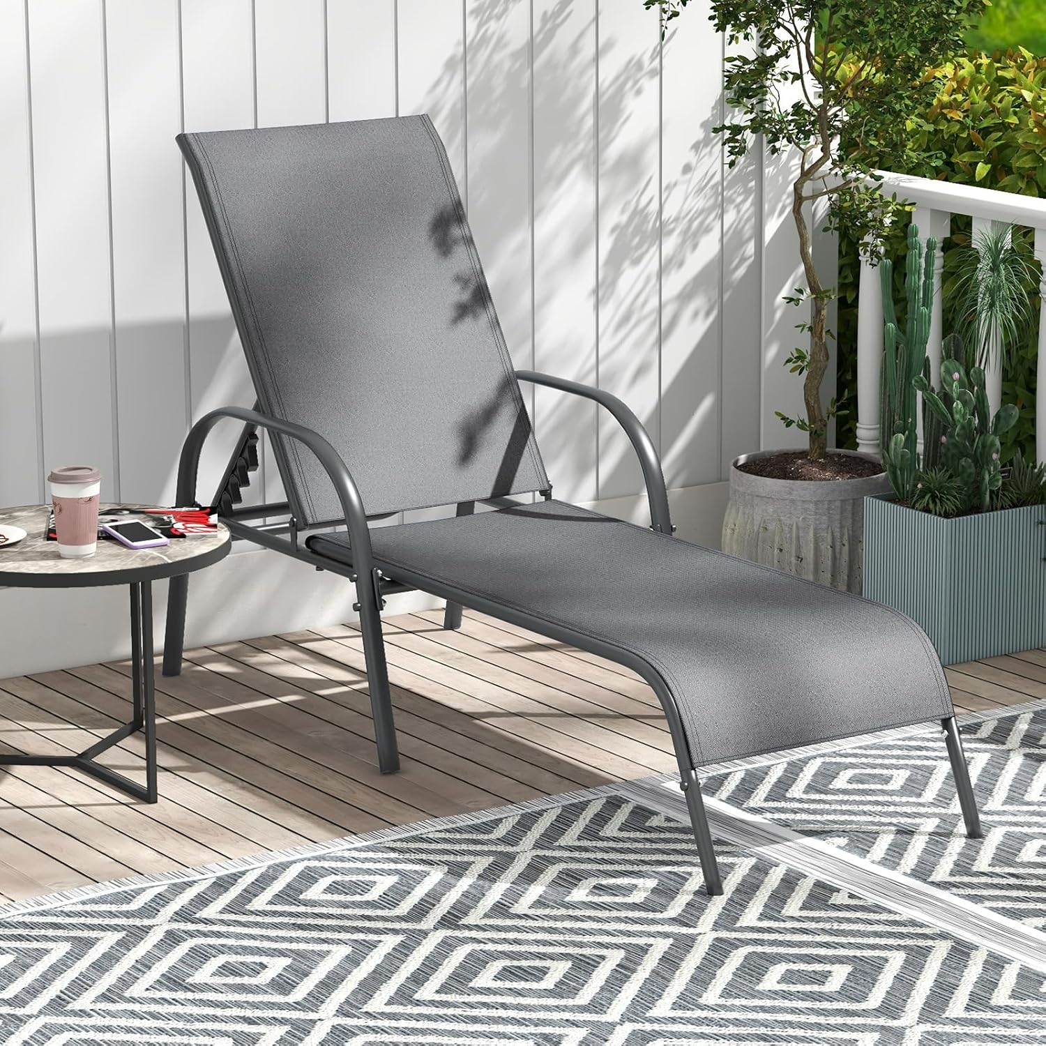 GIANTEX 2 Pack Patio Lounge Chair with 5 Adjustable Backrest, Black