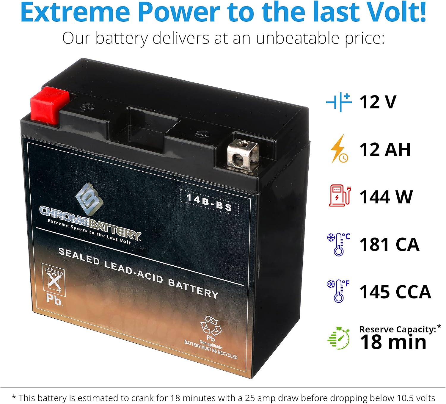 CB CHROMEBATTERY YTX30L-BS 12V 385 CCA AGM – Maintenance-Free 30Ah Battery for Harley, ATV, UTV, Snowmobile, Jet Ski – T3 Nut & Bolt Terminal – Fits Harley Touring, Polaris Sportsman 850