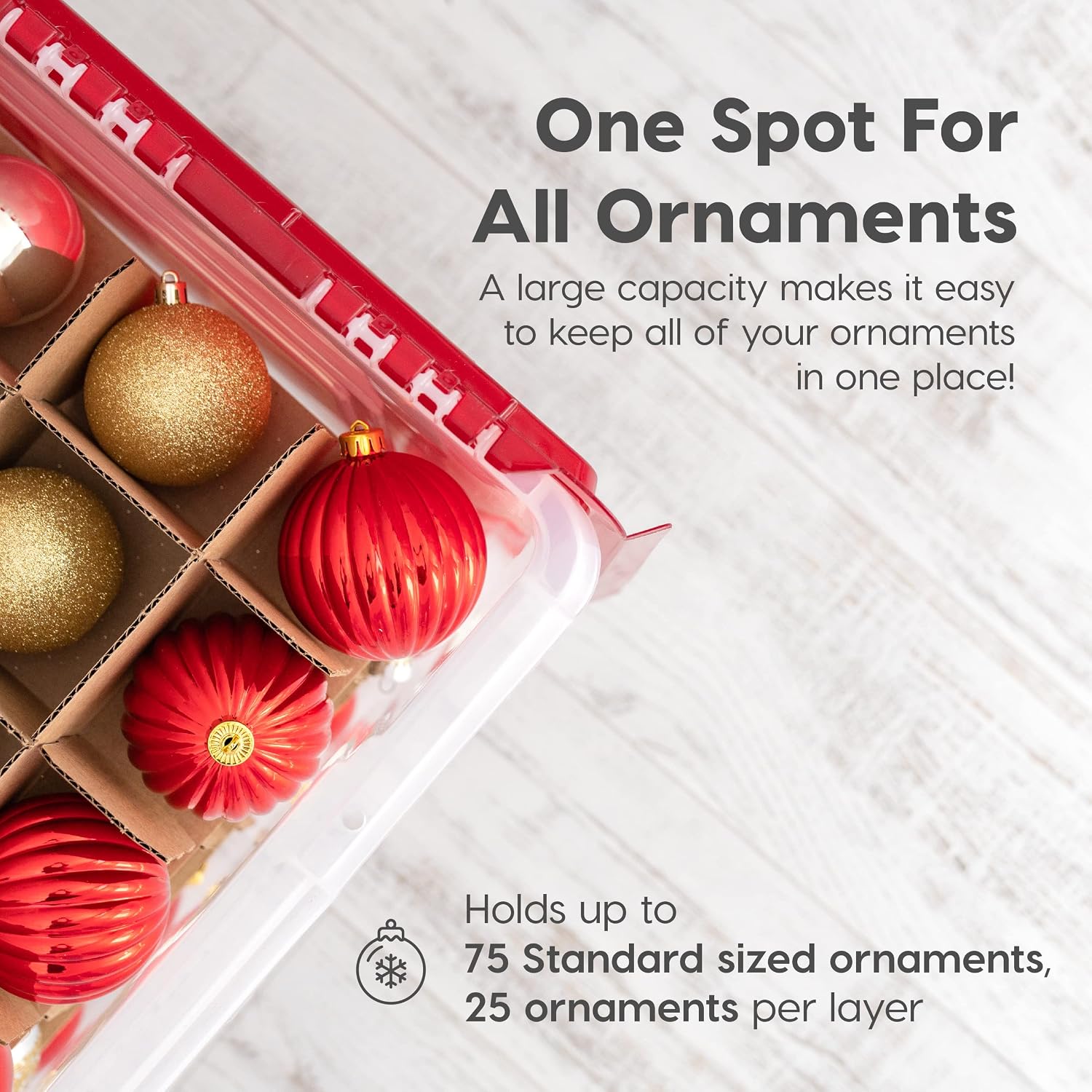 IRIS USA 2-Pack Holiday Ornament Storage Box with Attached Lid, Clear/Red