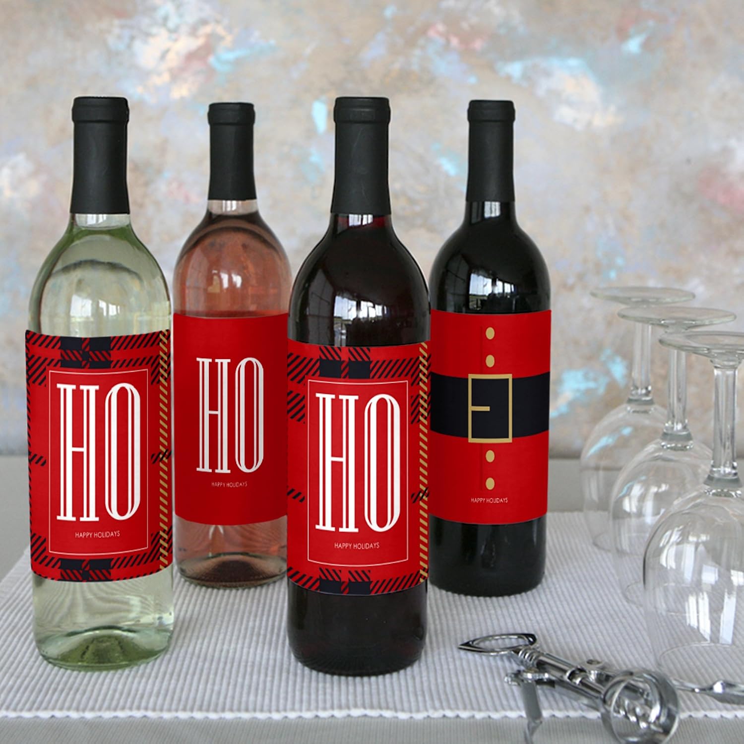 Big Dot of Happiness Ugly Sweater - Holiday and Christmas Wine Bottle Label Stickers - Set of 4