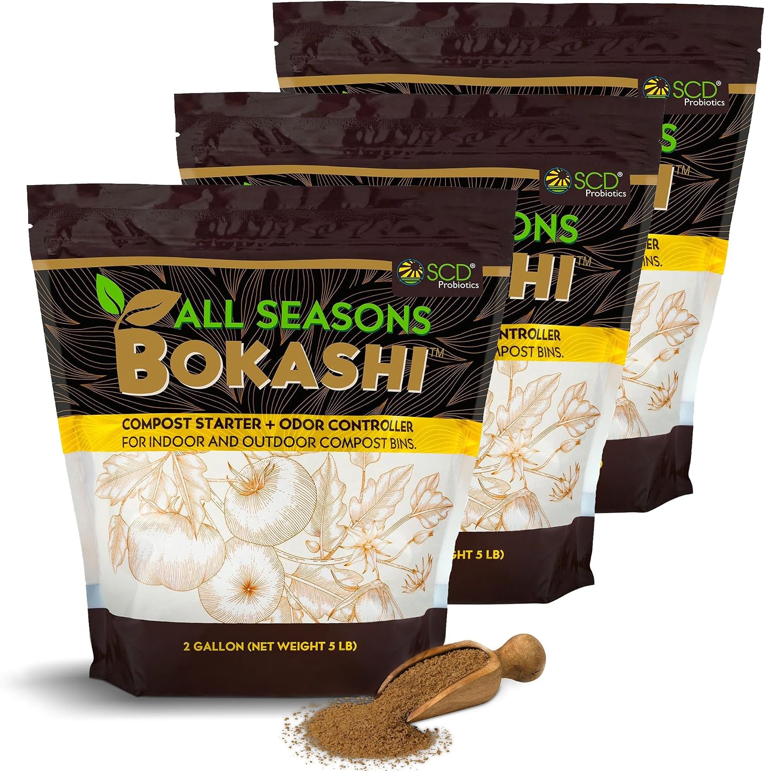 All Seasons Bokashi Compost Starter 2 lbs (1 Gallon) - Dry Bokashi Bran for Kitchen Compost Bin, Compost Food Pet Waste Quickly & Easily with Low Odor by SCD Probiotics | Fermented Wheat Bran, Reduces Odor, Absorbs Moisture, Compost Accelerator, For Kitc…