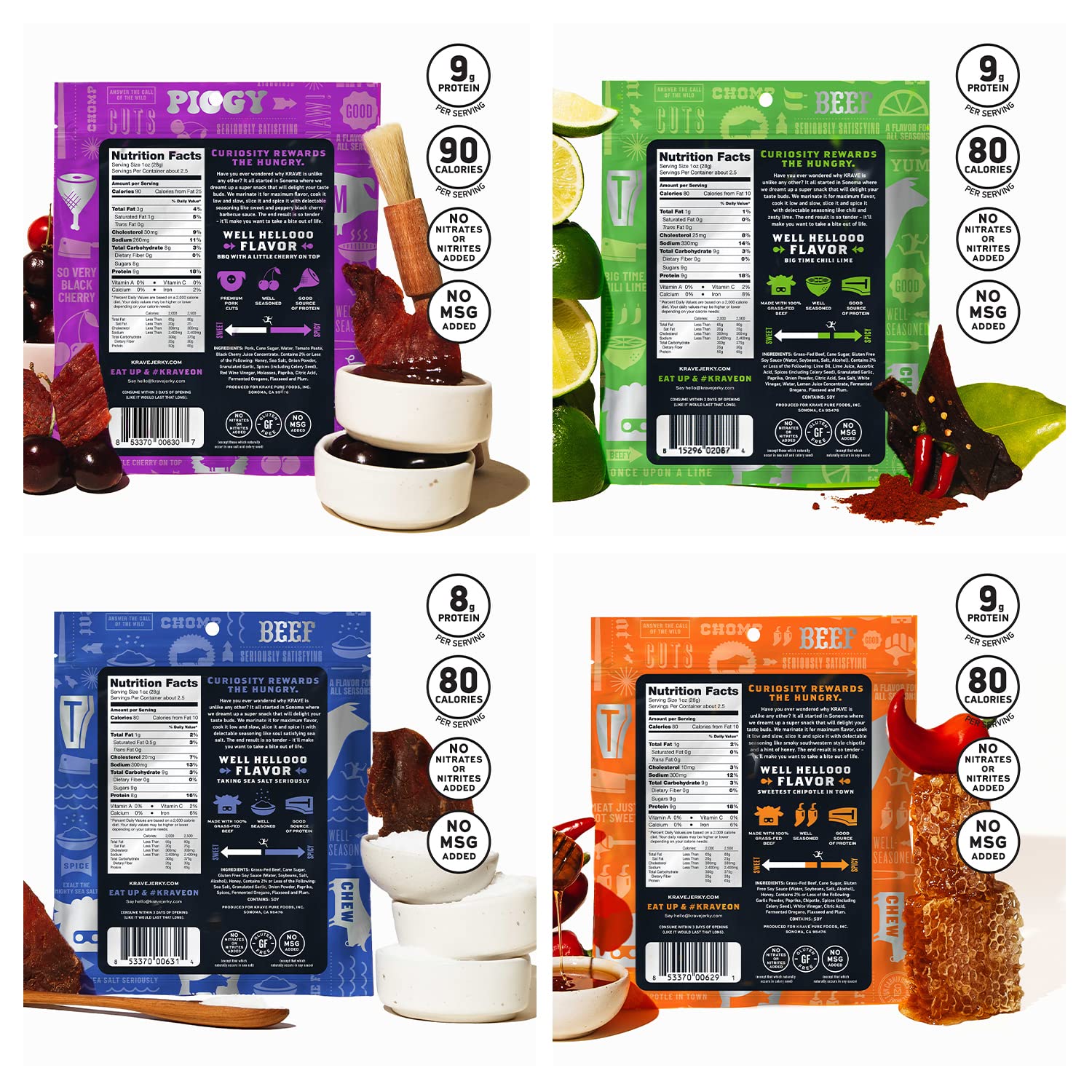 KRAVE All Natural Pork Jerky, Black Cherry BBQ - Protein Packed Snacks Roasted for Maximum Flavor - Premium Tender Meat Cuts - Gluten Free - 2.7 Ounce
