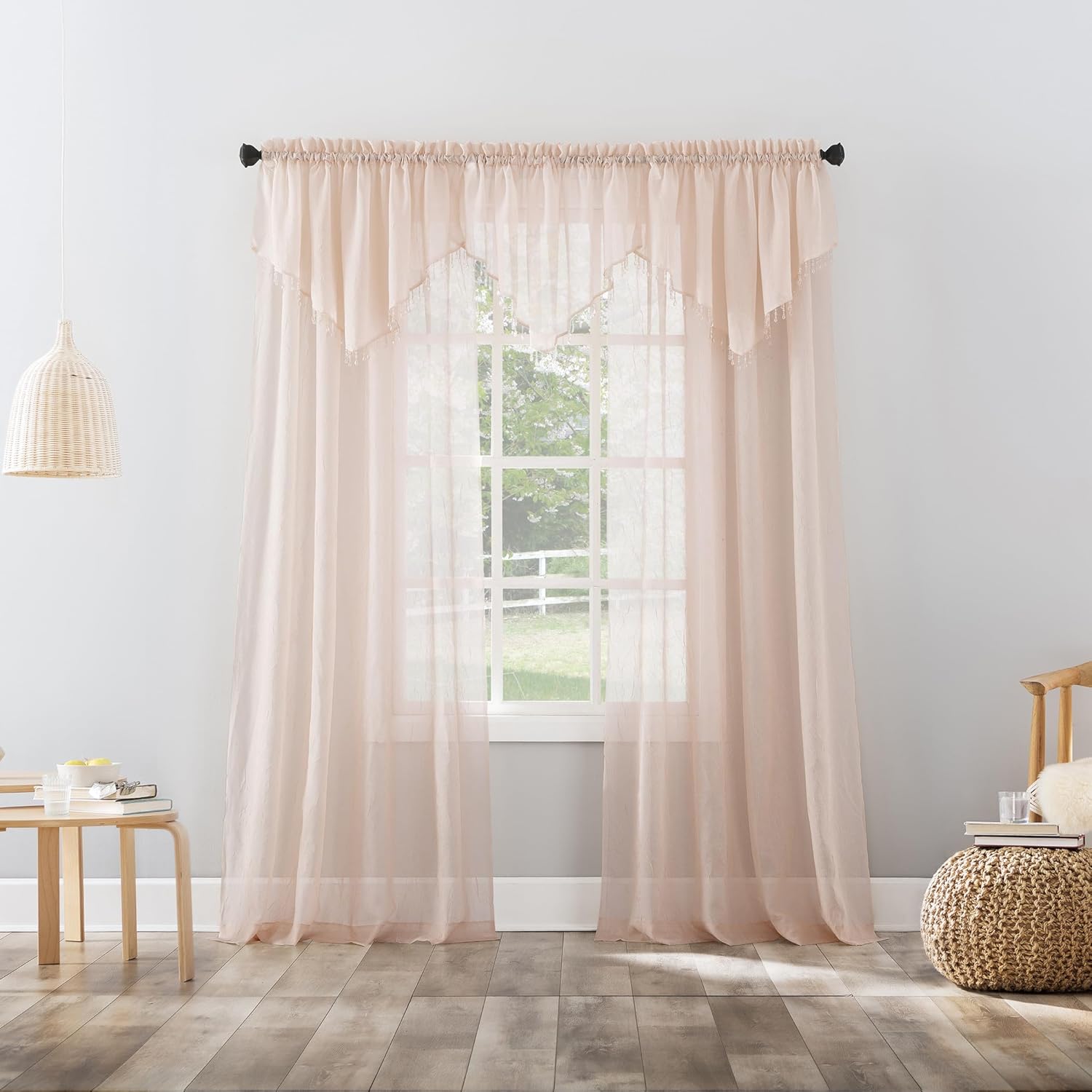 No. 918 Erica Crushed Sheer Voile Rod Pocket Curtain Panel, 51" x 108", Eggshell Off-White