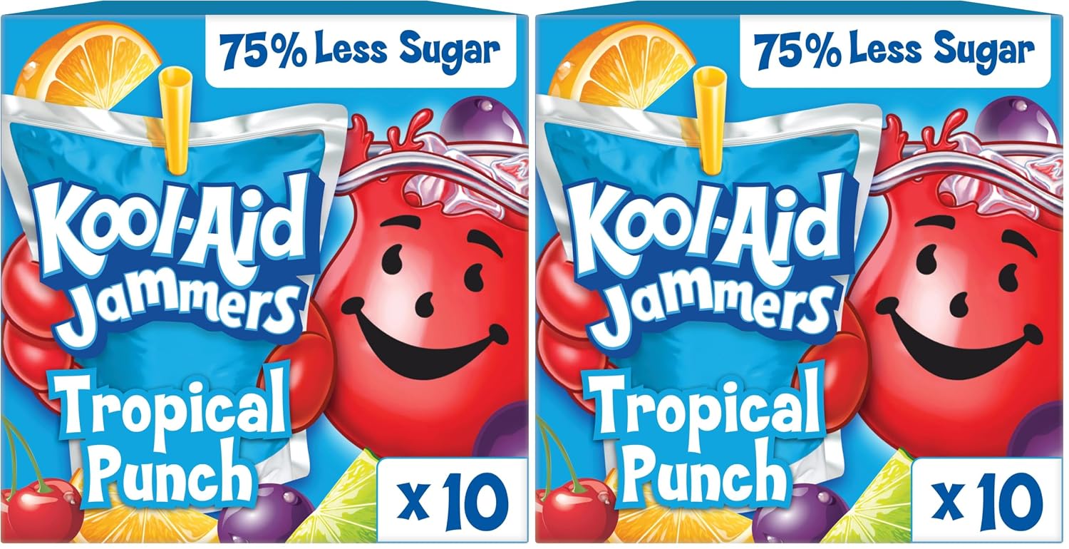 Kool-Aid Drink, 10 ct Box Tropical Punch Flavored, 6 fl oz Pouches | for Flavorful Hydration and Shareable Refreshment Good Source of Vitamin C, Caffeine Free Gluten Free