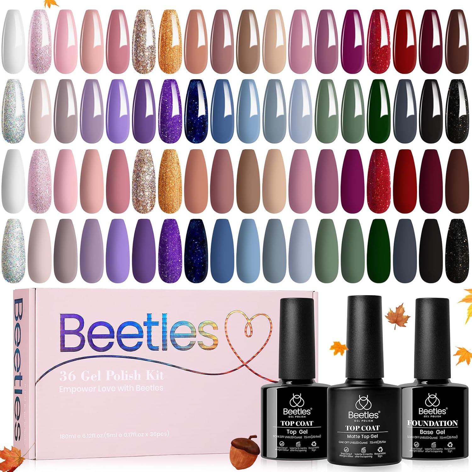 Beetles Gel Nail Polish Set with Base Glossy Matte Top Coat Macaron Gel