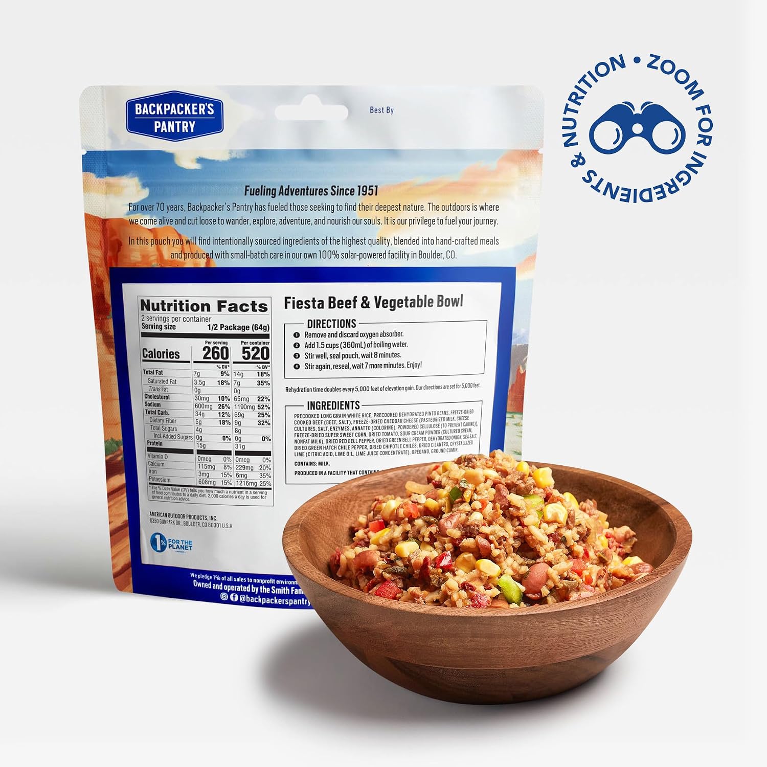 Backpacker's Pantry Lasagna | 1-Pack | 29g Protein | 620 Cal | Vegetarian, Nut Free | Made in the USA | Freeze Dried Meal & Camping Food
