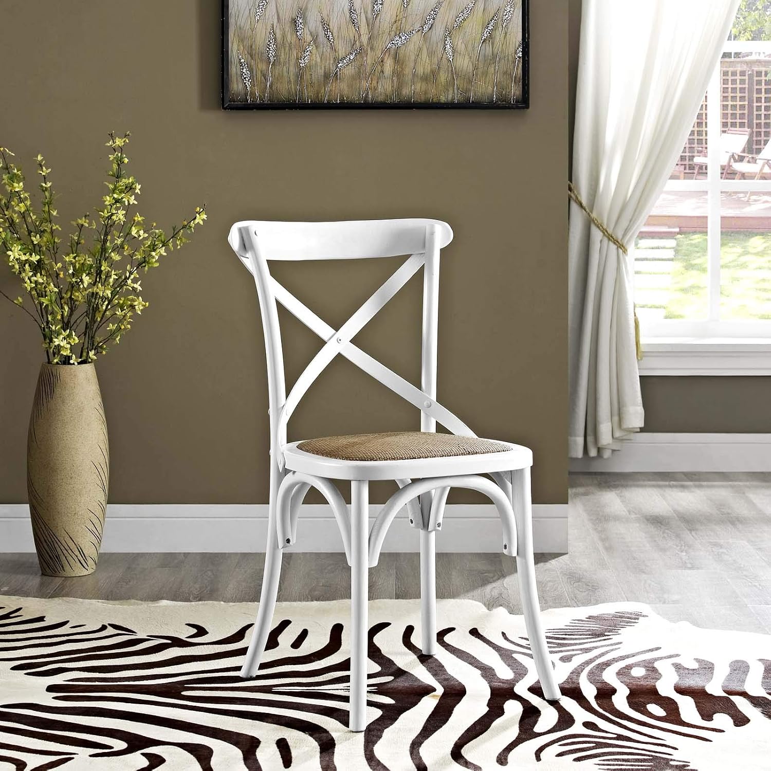 Modway Gear Rustic Modern Farmhouse Elm Wood Rattan Dining Chair in Gray