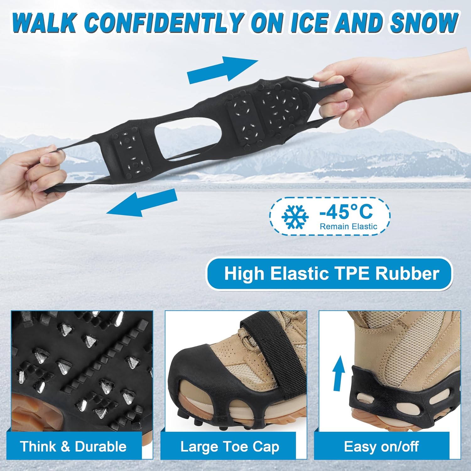 Ice Snow Traction Cleats for Shoes and Boots Non-Slip Crampon Snow Cleats for Winter Walking on Snow and Ice Boots Cleats for Men Women Walking