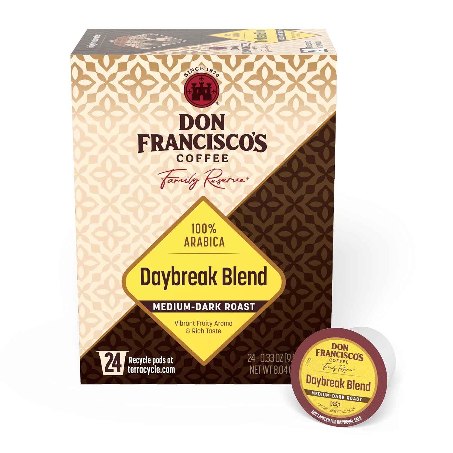 Don Francisco's Kona Blend Single Serve Coffee Pods, Medium Roast, 24ct | Compatible with Keurig Coffee Pod Brewers, 100% Arabica Coffee, Convenient Single Serve Brewing, Fresh Brew in Every Cup