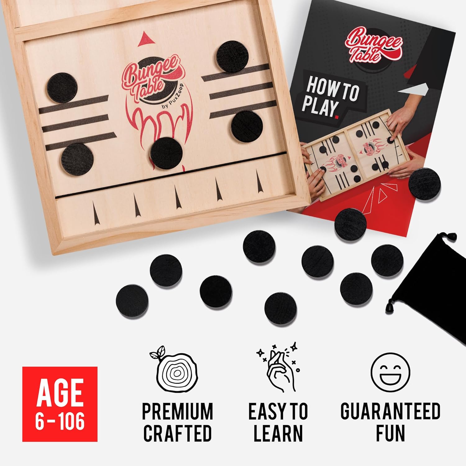 Fast Sling Puck Game - Test Your Speed and Accuracy with This Fast-Paced Wooden Air Hockey Board Game - Guaranteed Fun for Family Night or Friends