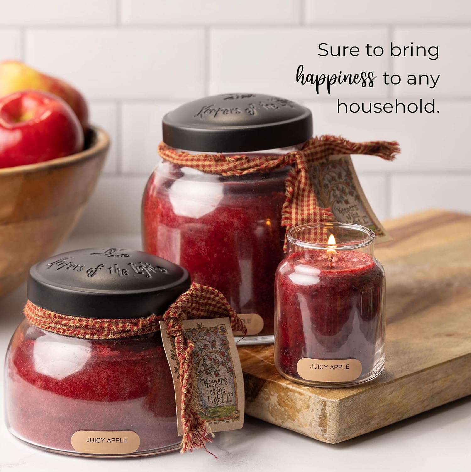 A Cheerful Giver - Juicy Apple - 34oz Papa Scented Candle Jar with Lid - Keepers of the Light - 155 Hours of Burn Time, Gift for Women, Red | Long Lasting Aromatherapy Candle with up to 155 Hours of Burn Time - Gift Ready (34oz)