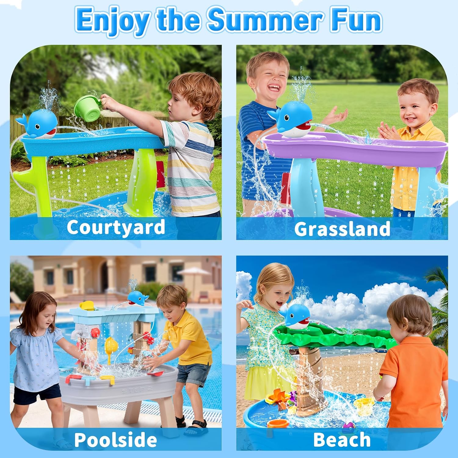 Infowush Water Table Pump, Rechargeable Water Pump for Water Table, Blue | Whale Pump with Sprinkler, 3.5 Hours Non-Stop Fun, Summer Outdoor Water Toys, Outside Water Play Table Accessories for Kids