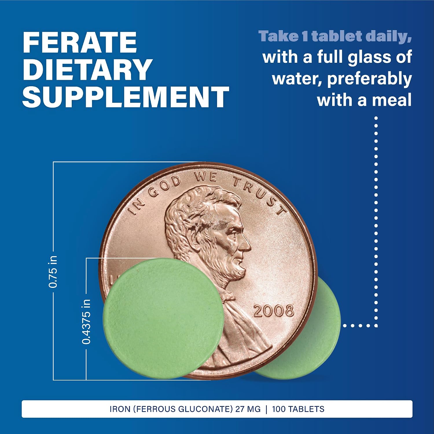 Major 27 mg Ferate Tabs - Ferrous Gluconate Elemental Iron Dietary Supplement - 100 Count (3 Pack)