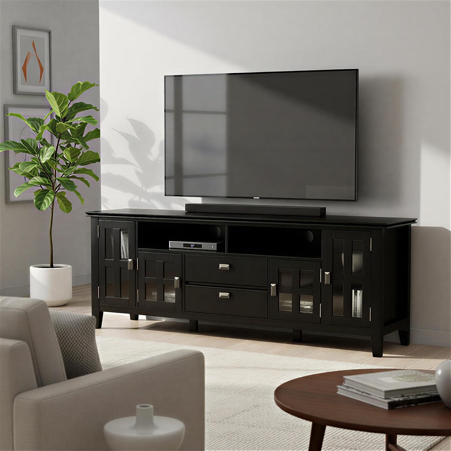 SIMPLIHOME Artisan 53" Wide Solid Wood TV Stand in Russet Brown