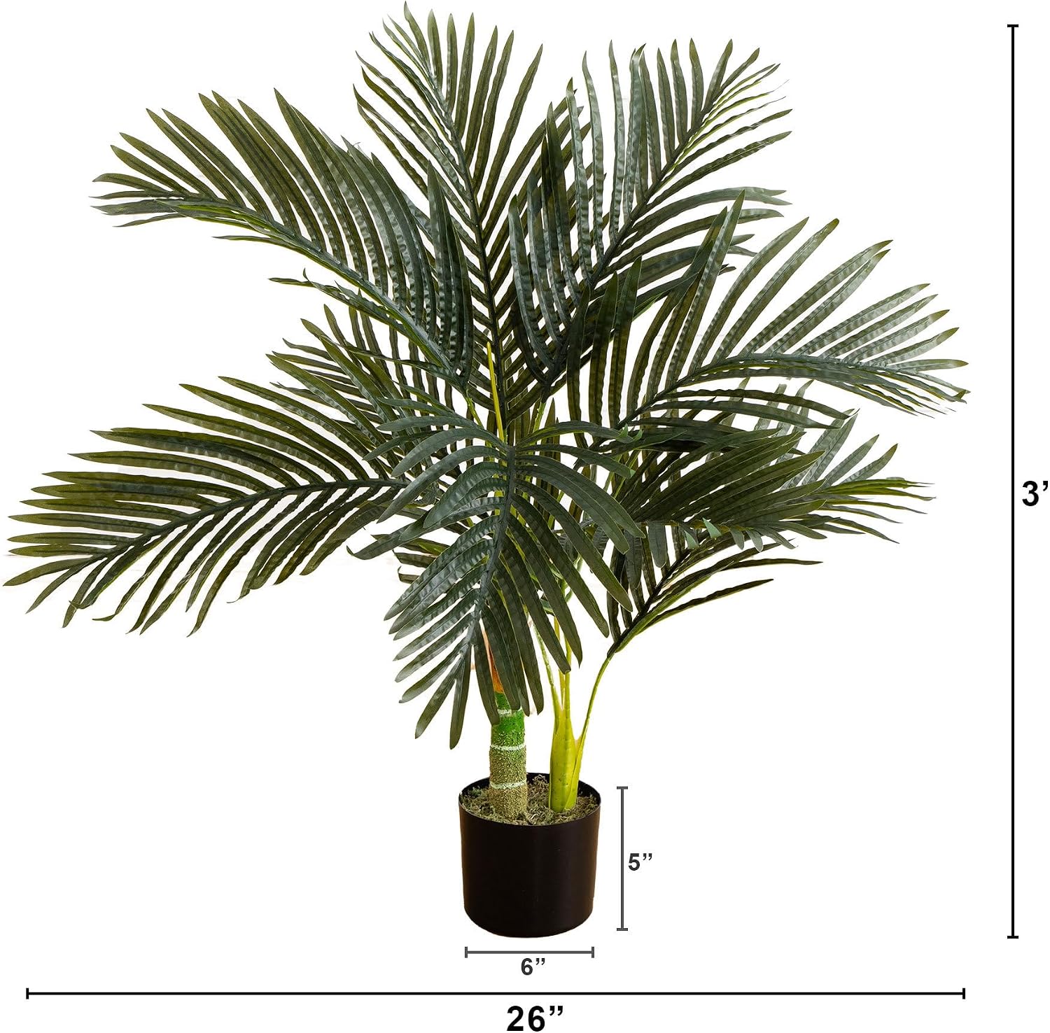 Nearly Natural 4 ft Artificial Golden Cane Palm Tree with Nursery Pot | Double-Stalk, Lush Realistic Foliage, Indoor Faux Palm Plant, Living Room Decor, Perfect Tropical Decoration