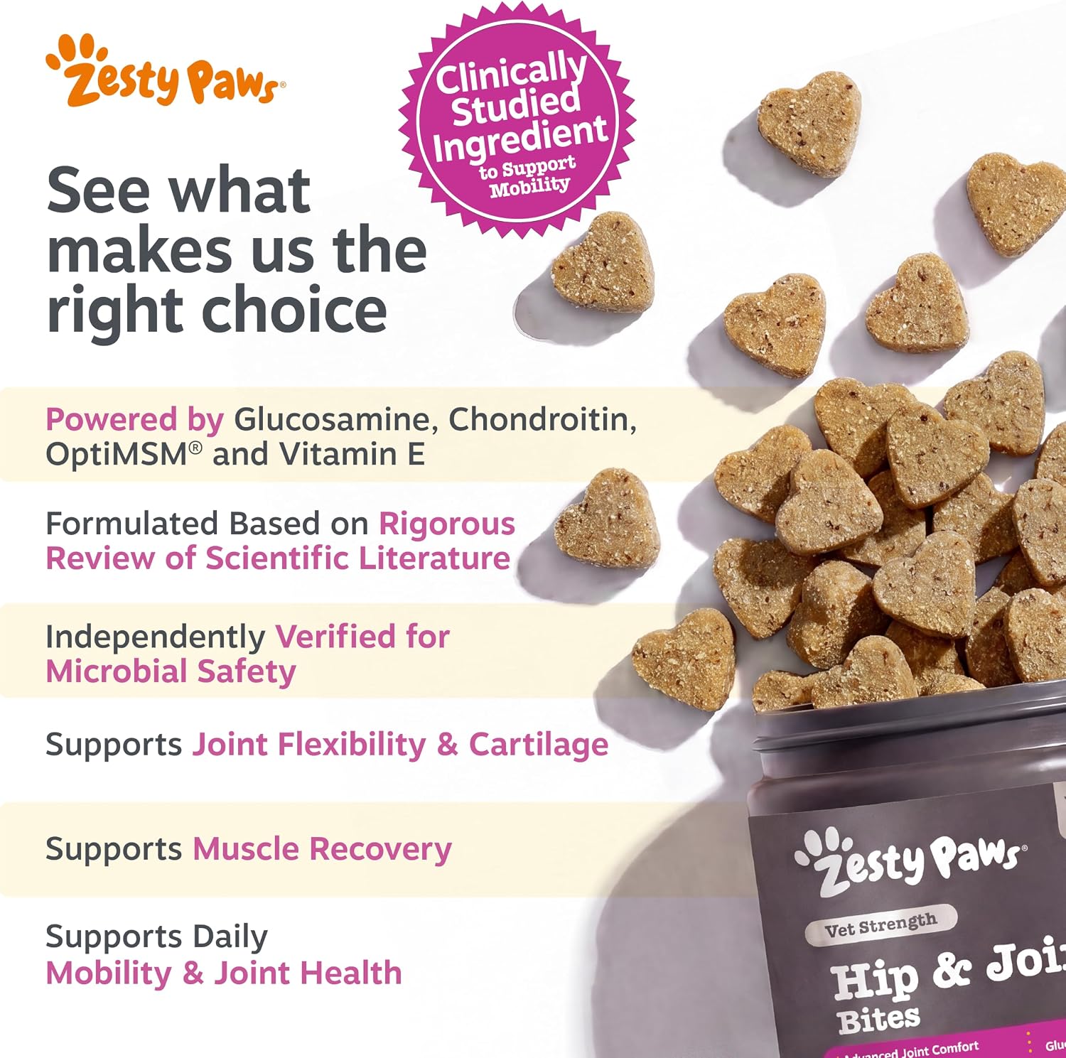 Zesty Paws Hip and Joint Supplement for Dogs - Glucosamine with Chondroitin, MSM, Vitamins C and E Dog Joint Relief - Mobility Bites Duck – 90 Count
