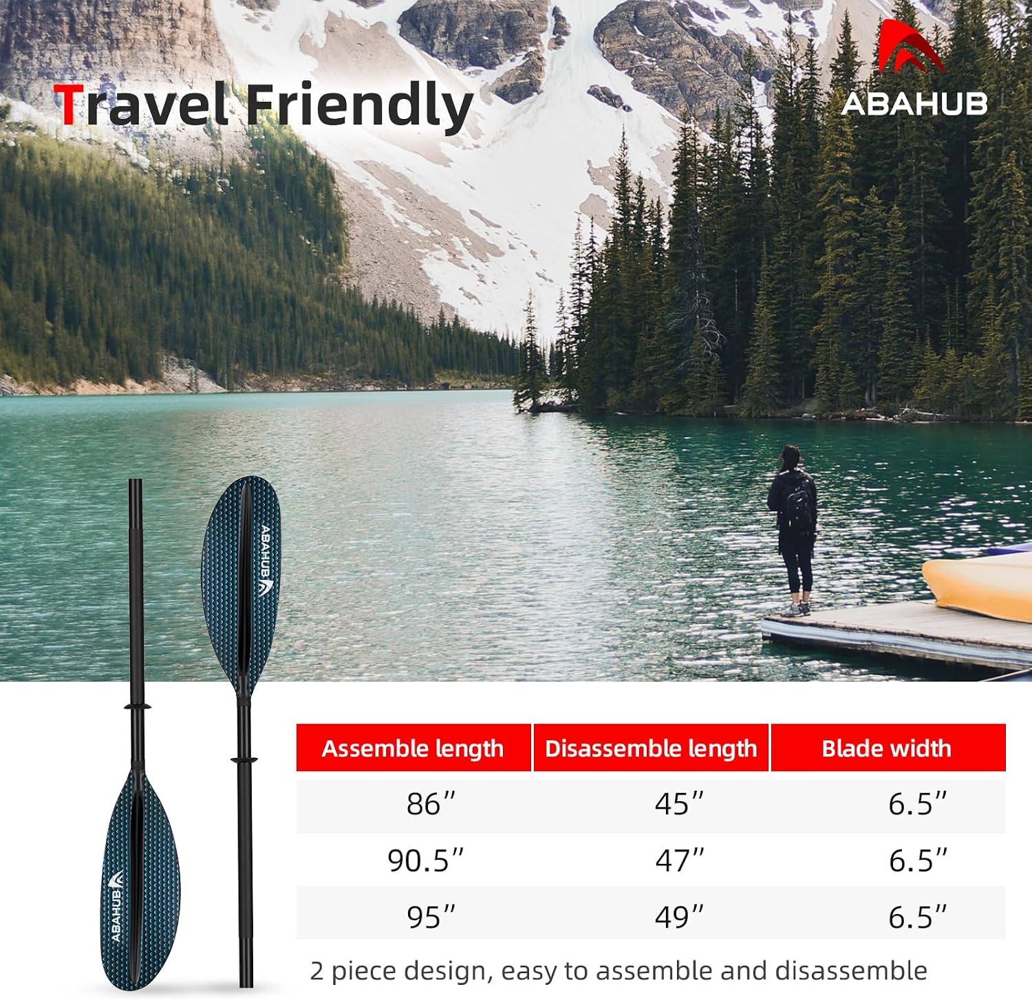 Abahub Kayak Paddle with Free Leash 220-240cm Kayaking Oars