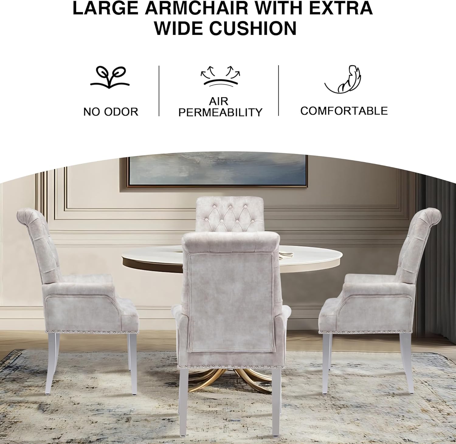 adochr Dining Chairs with Arms,Linen High Back Dining Room Chairs, Beige